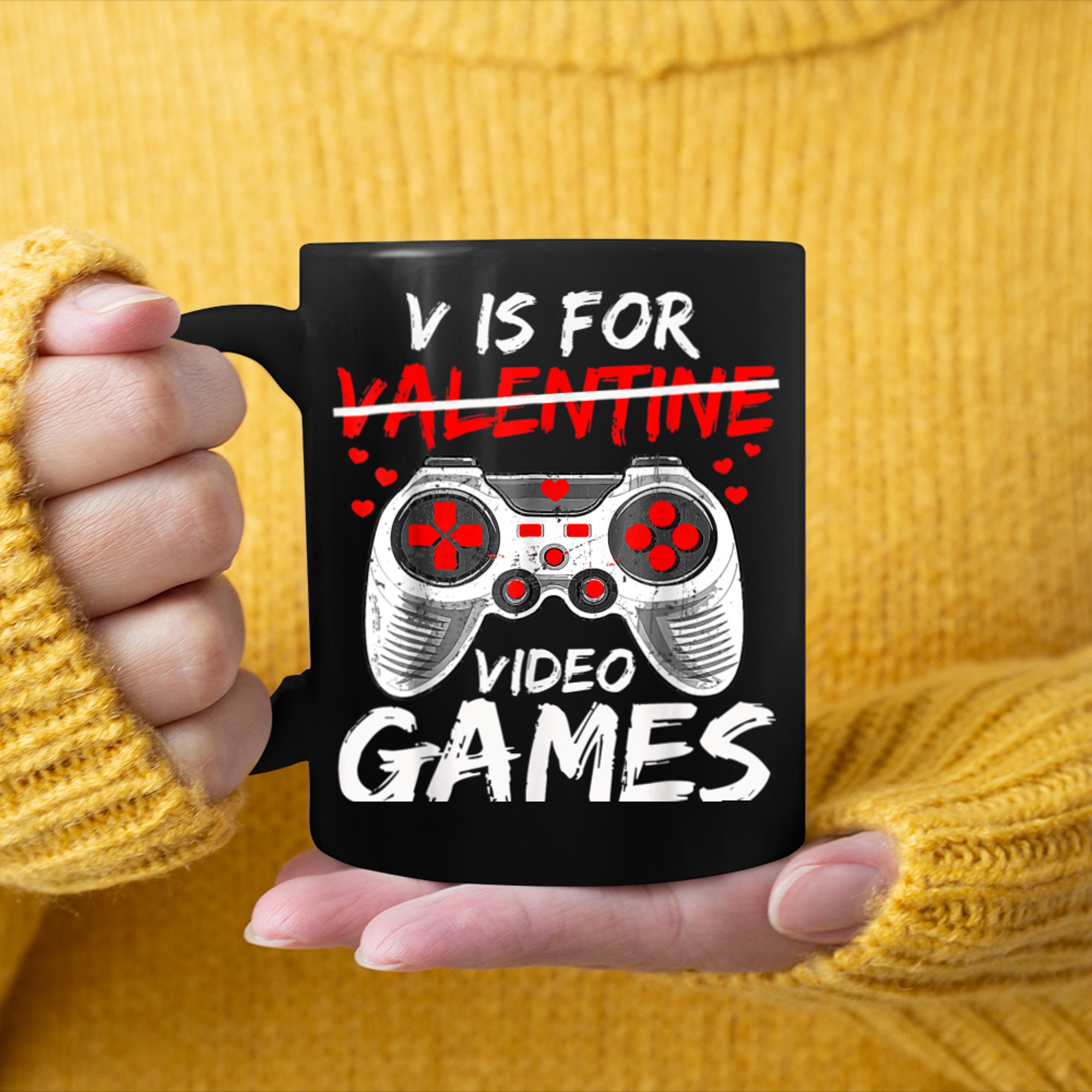 V Is For Video Games Funny Valentines Day Gamer Boys Men (23) mug black