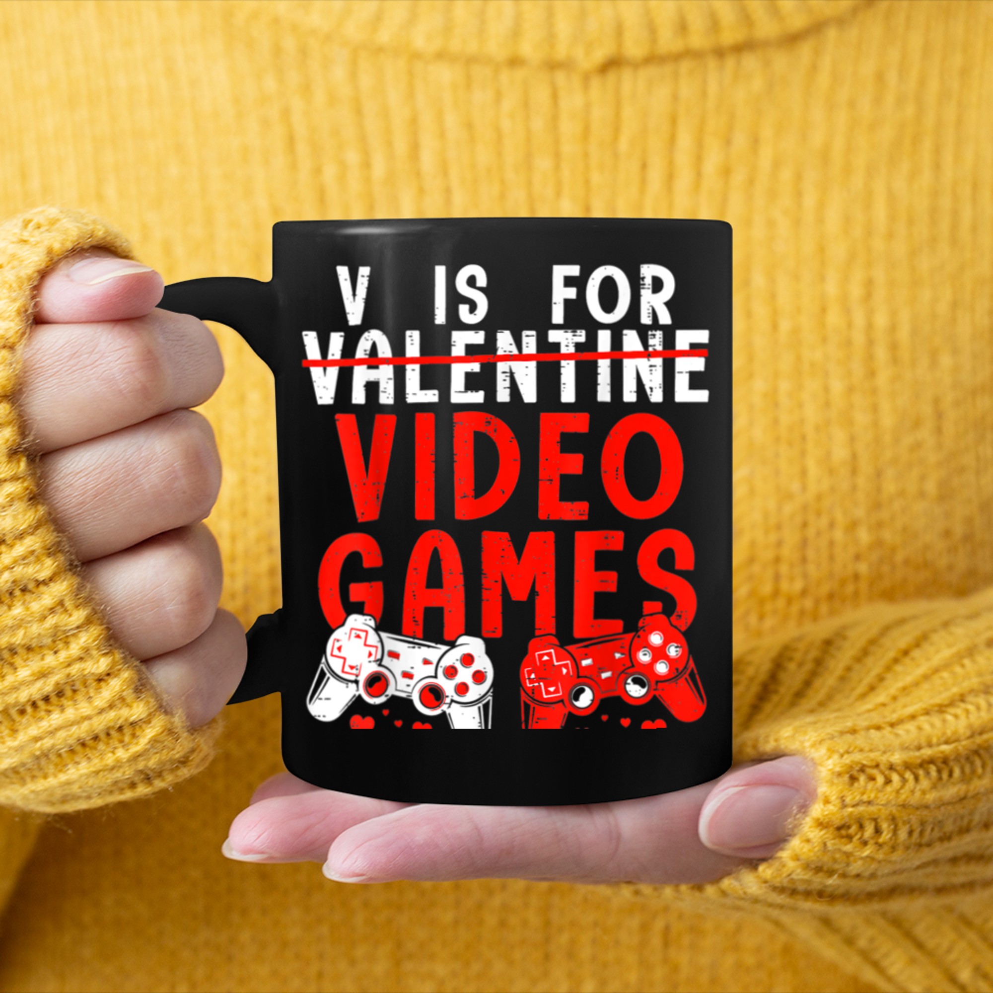 V Is For Video Games Funny Valentines Day Gamer Boys Men (24) mug black