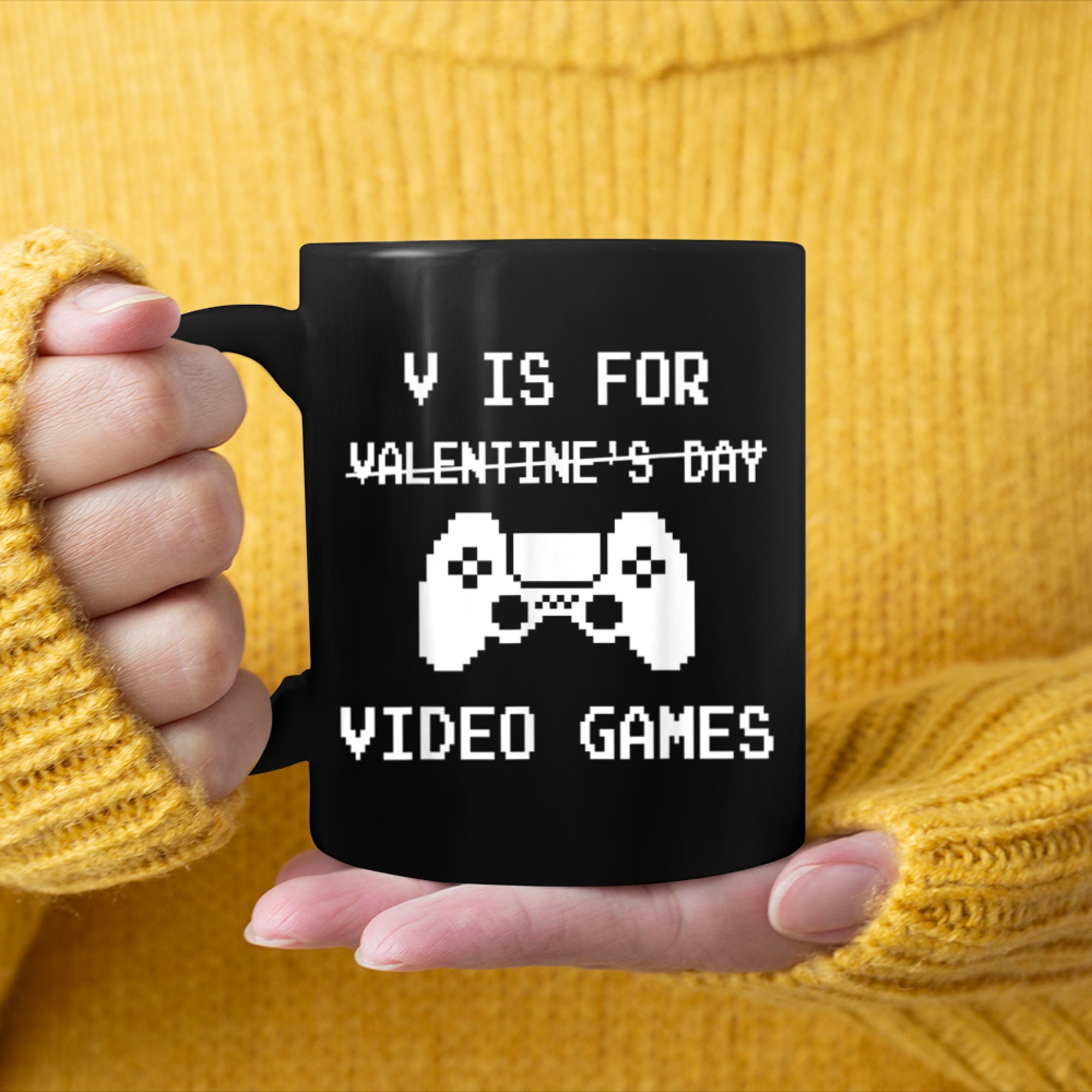 V Is For Video Games Funny Valentines Day Gamer Boys Men (25) mug black