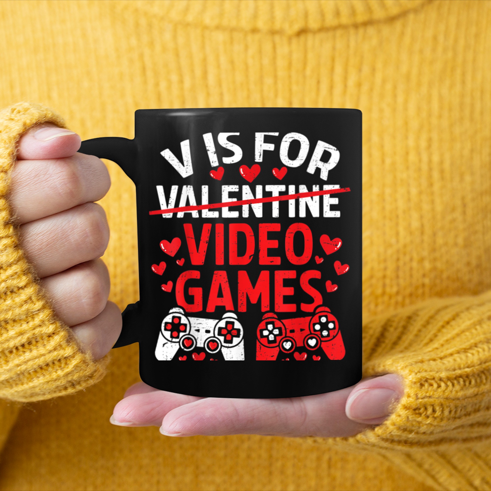 V Is For Video Games Funny Valentines Day Gamer Boys Men (29) mug black