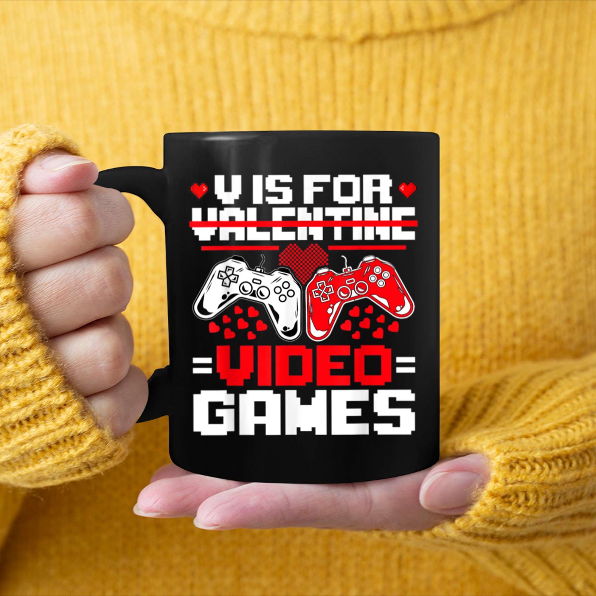 V Is For Video Games Funny Valentine's Day Gamer Boys Men (6) mug black