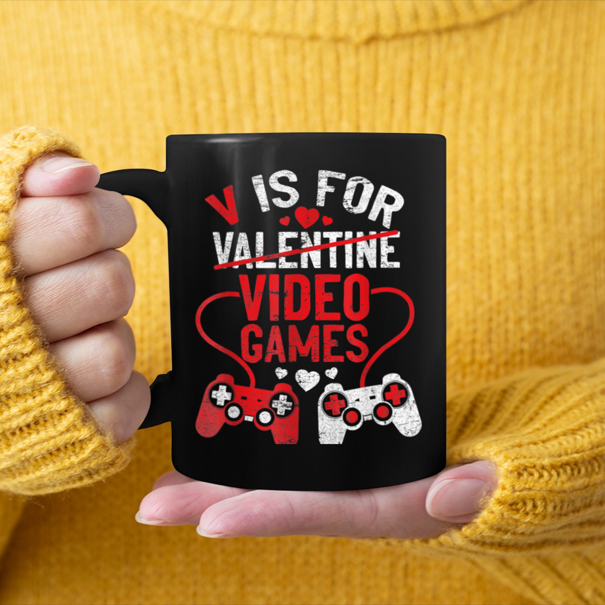 V Is For Video Games Funny Valentine's Day Gamer Boys Men (7) mug black