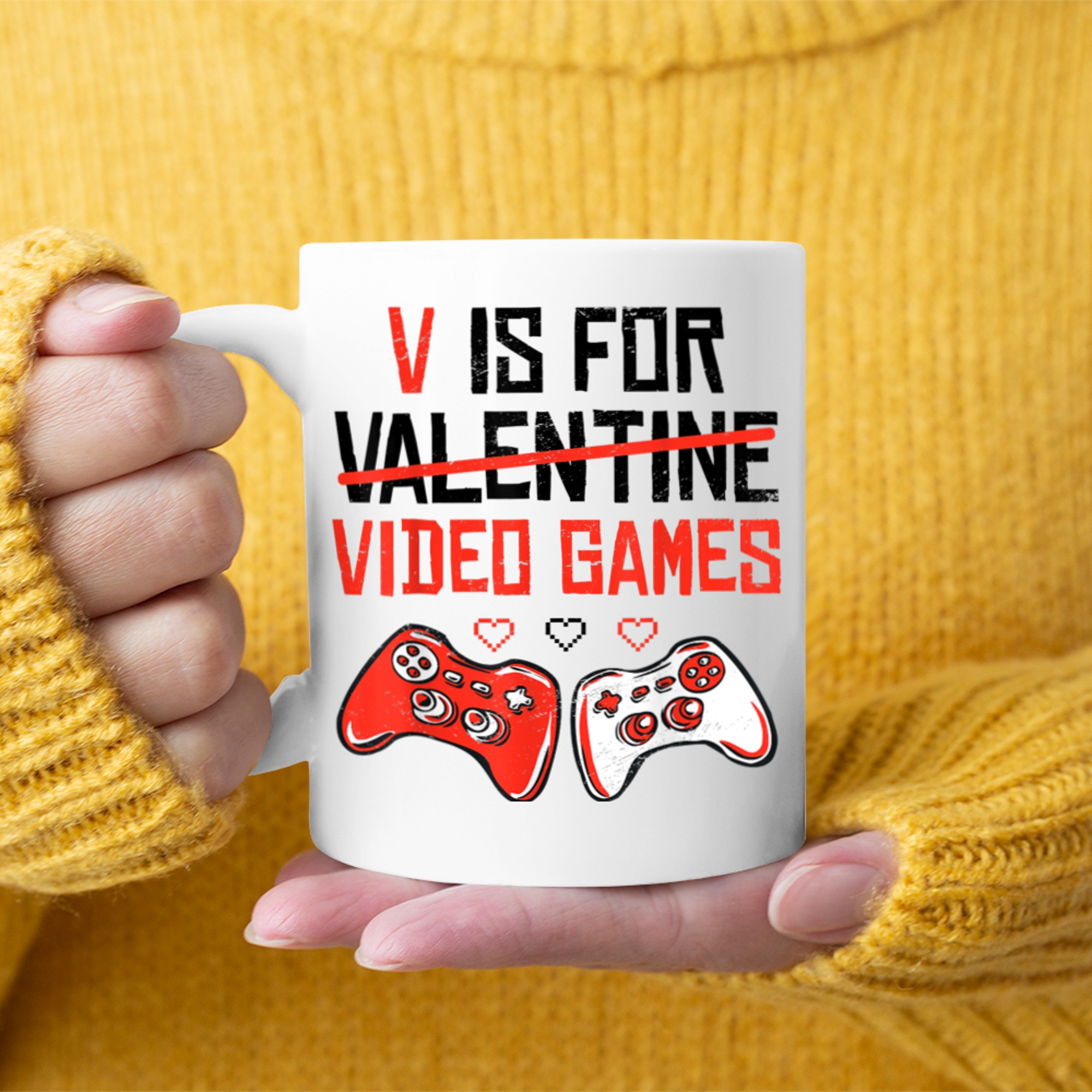 V Is For Video Games Funny Valentines Day Gamer Boys Men (8) mug white