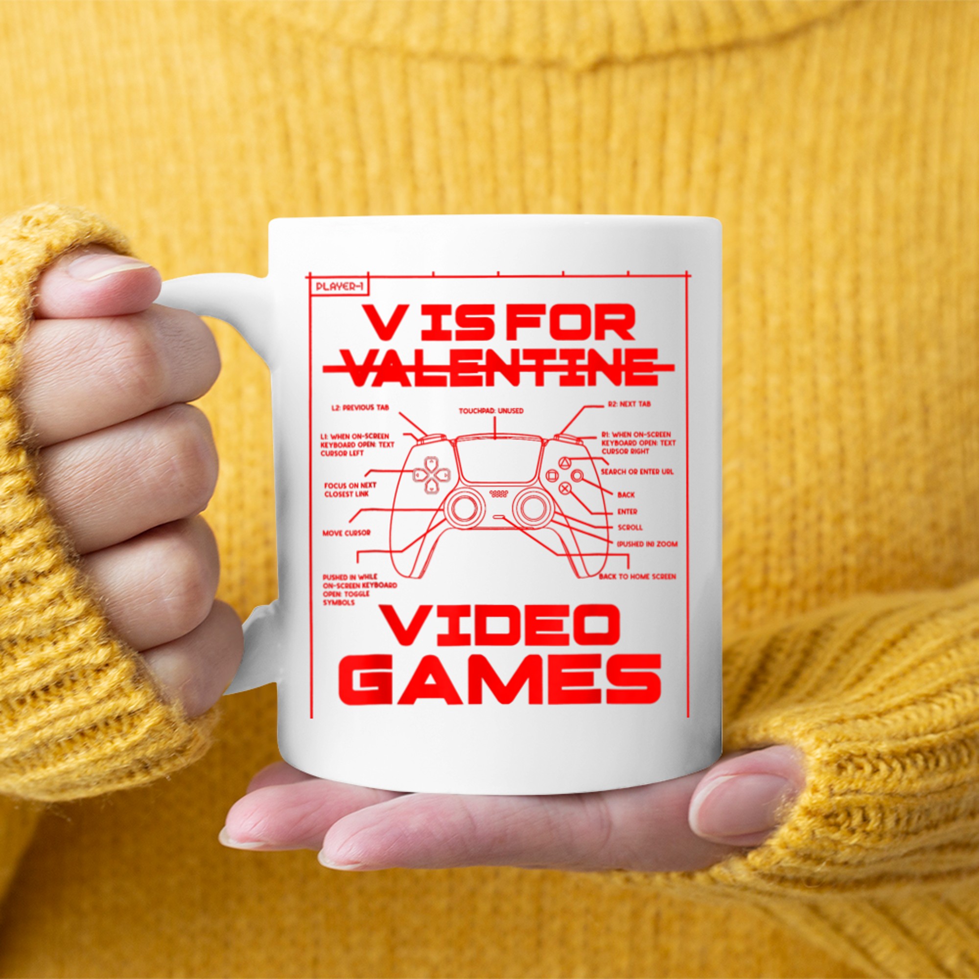 V Is For Video Games Funny Valentine's Day Gamer Boys Men (9) mug white