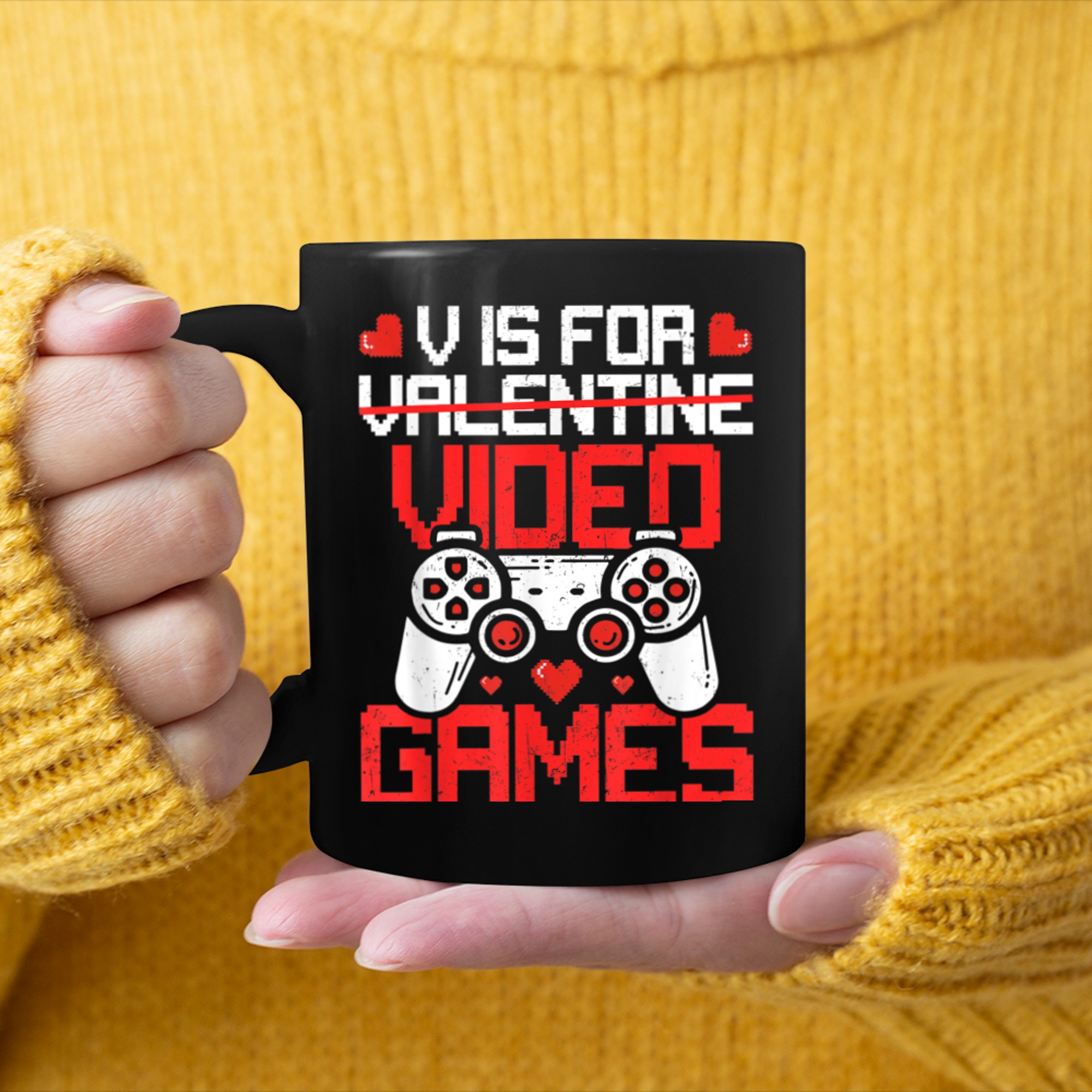 V Is For Video Games Funny Valentines Day Gamer Boys Men Kid (2) mug black