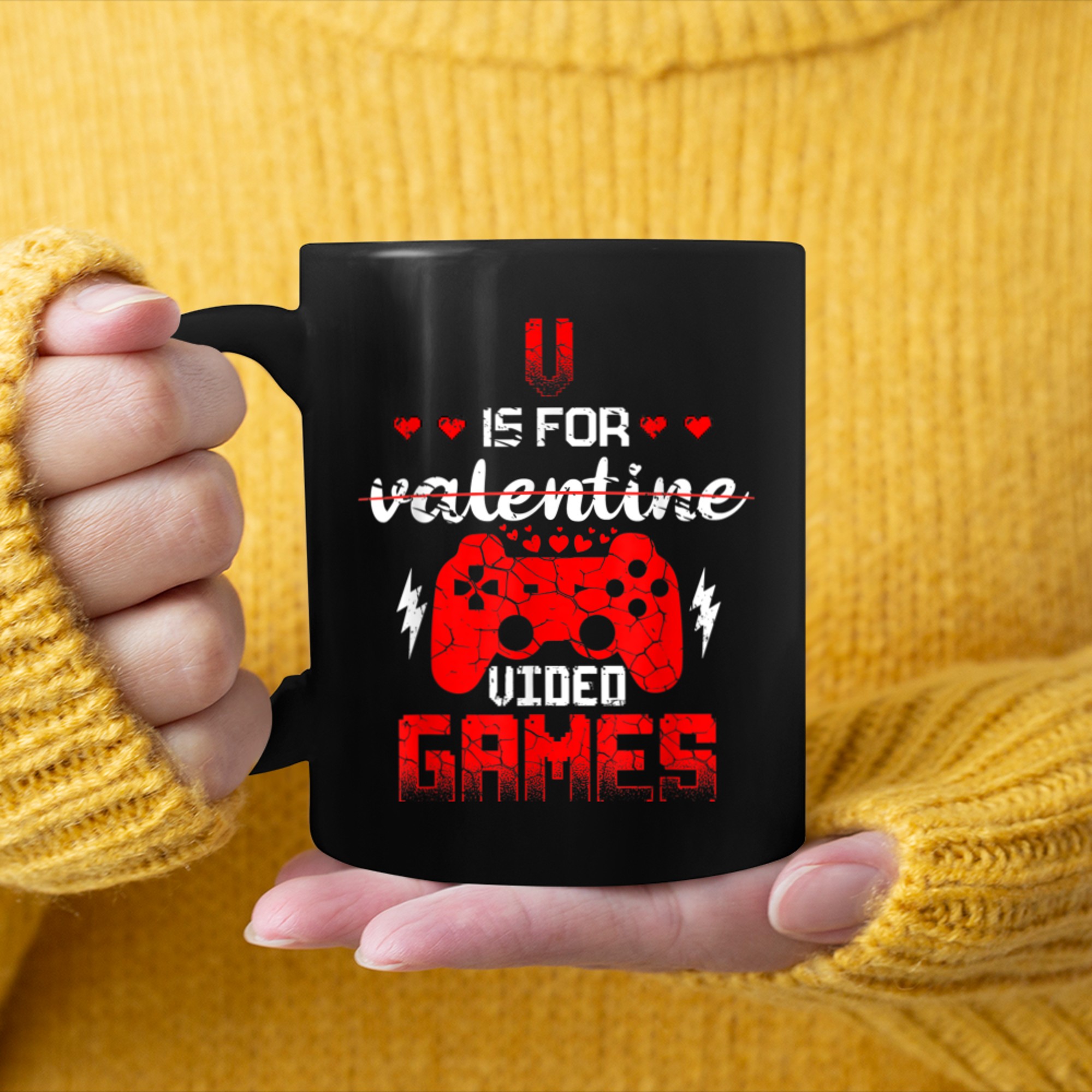 V Is For Video Games Funny Valentines Day Gamer Boys Mens mug black