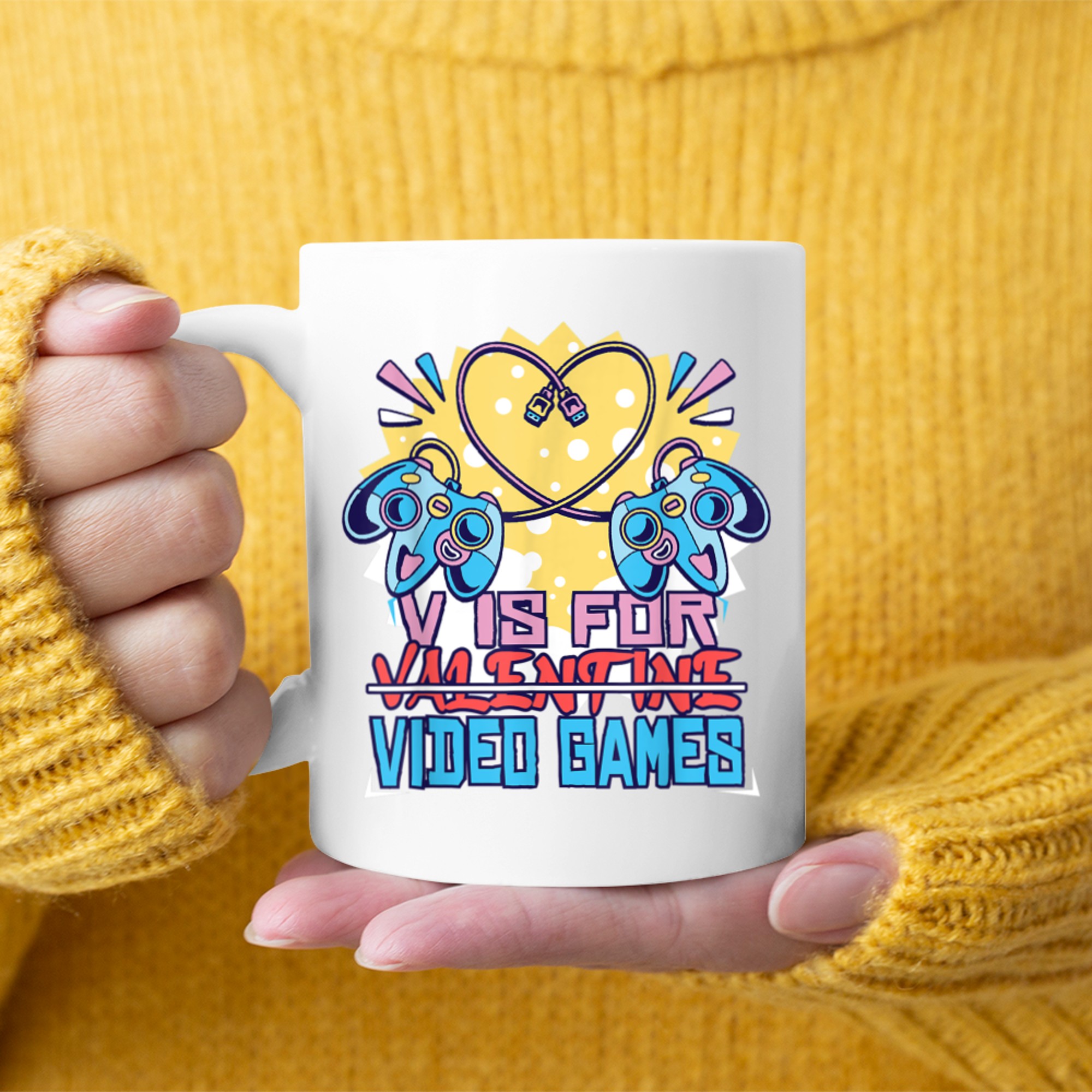 V Is For Video Games Funny Valentines Day Gamer Boys mug white