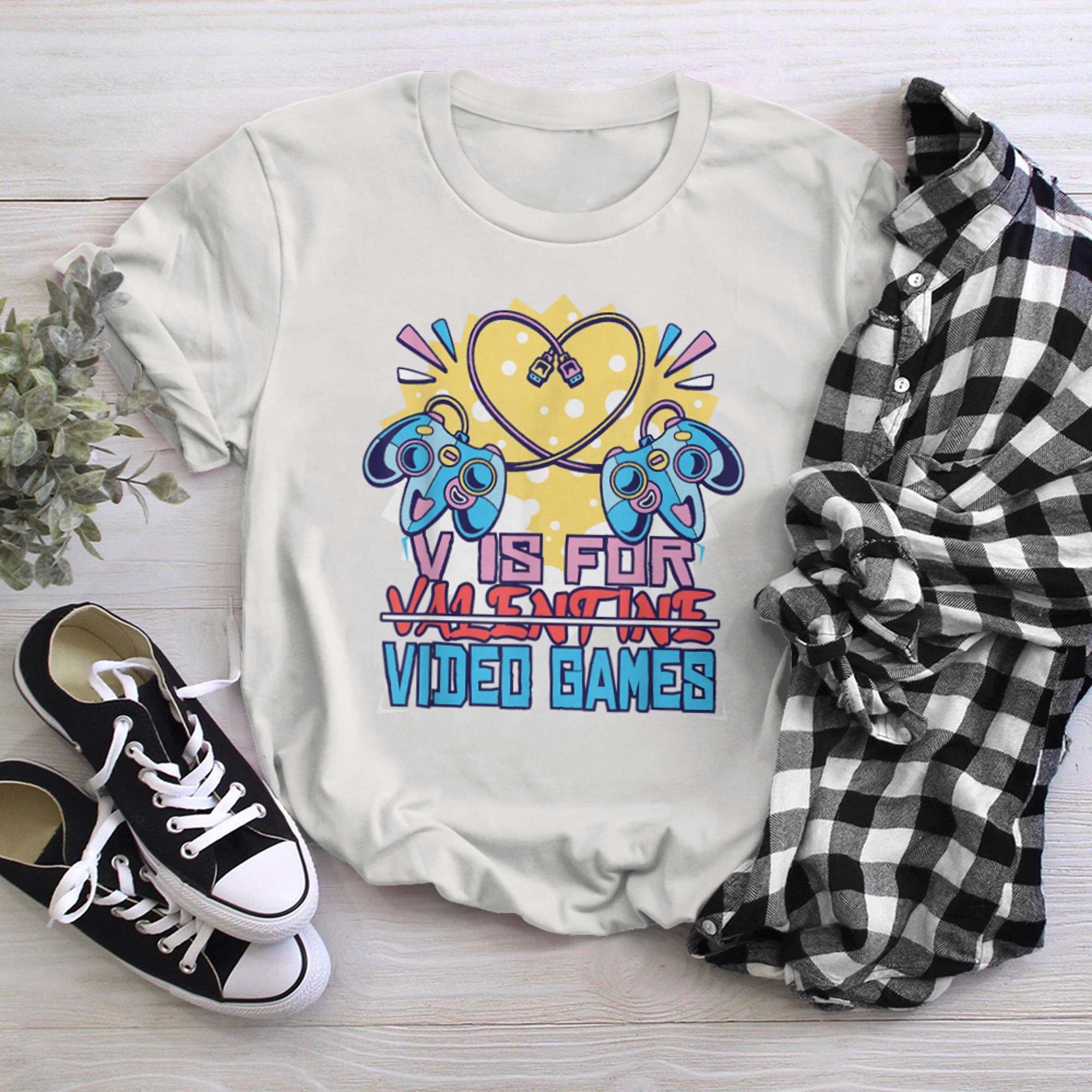 V Is For Video Games Funny Valentines Day Gamer Boys t-shirt white