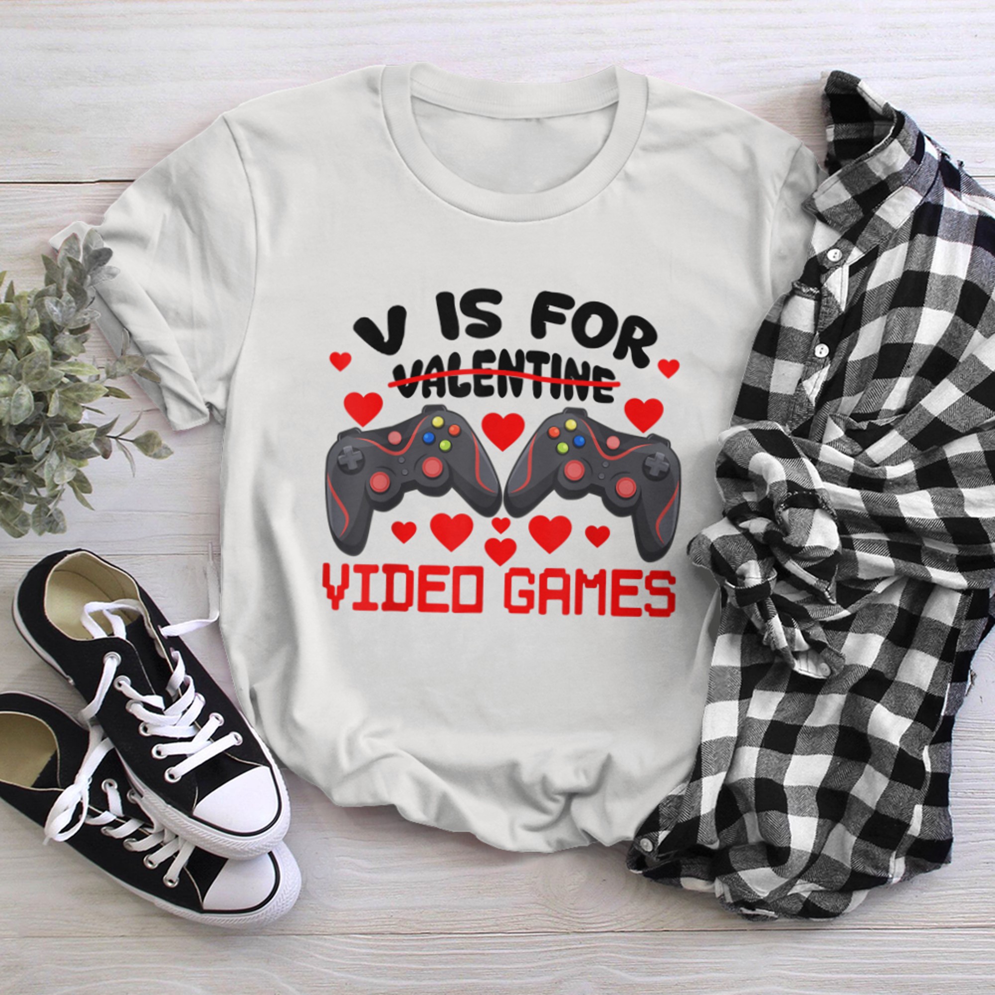 V Is For Video Games Funny Valentines Day Gamer Couple Match t-shirt white