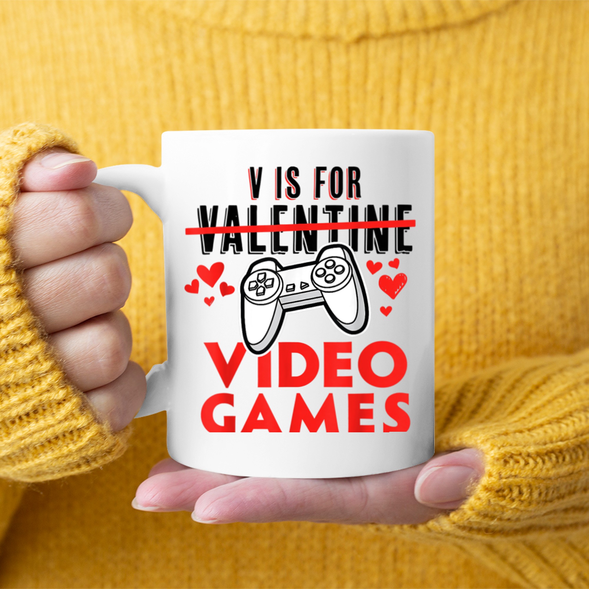 V Is For Video Games Funny Valentines Day Gamer For Him (1) mug white