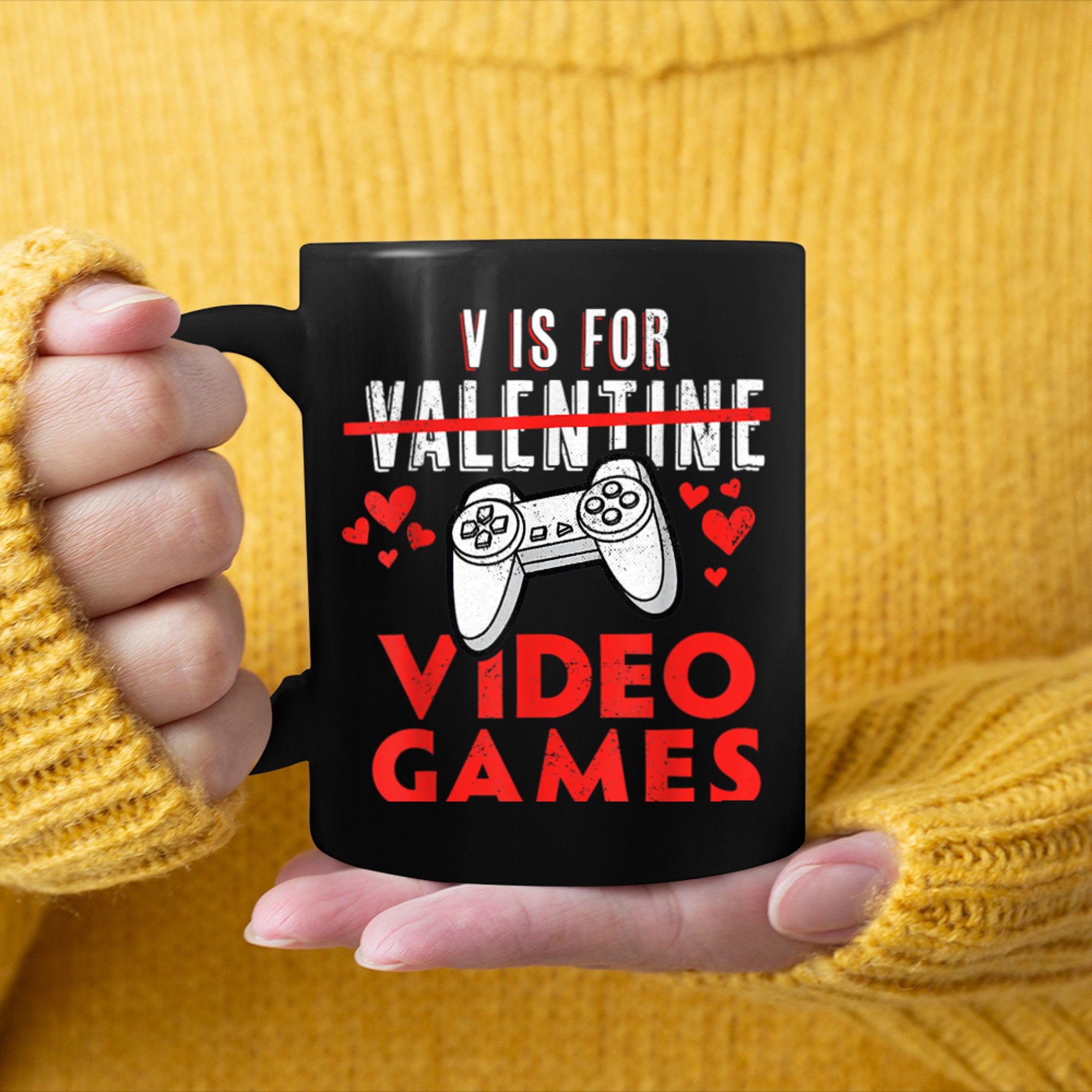 V Is For Video Games Funny Valentines Day Gamer For Him (2) mug black