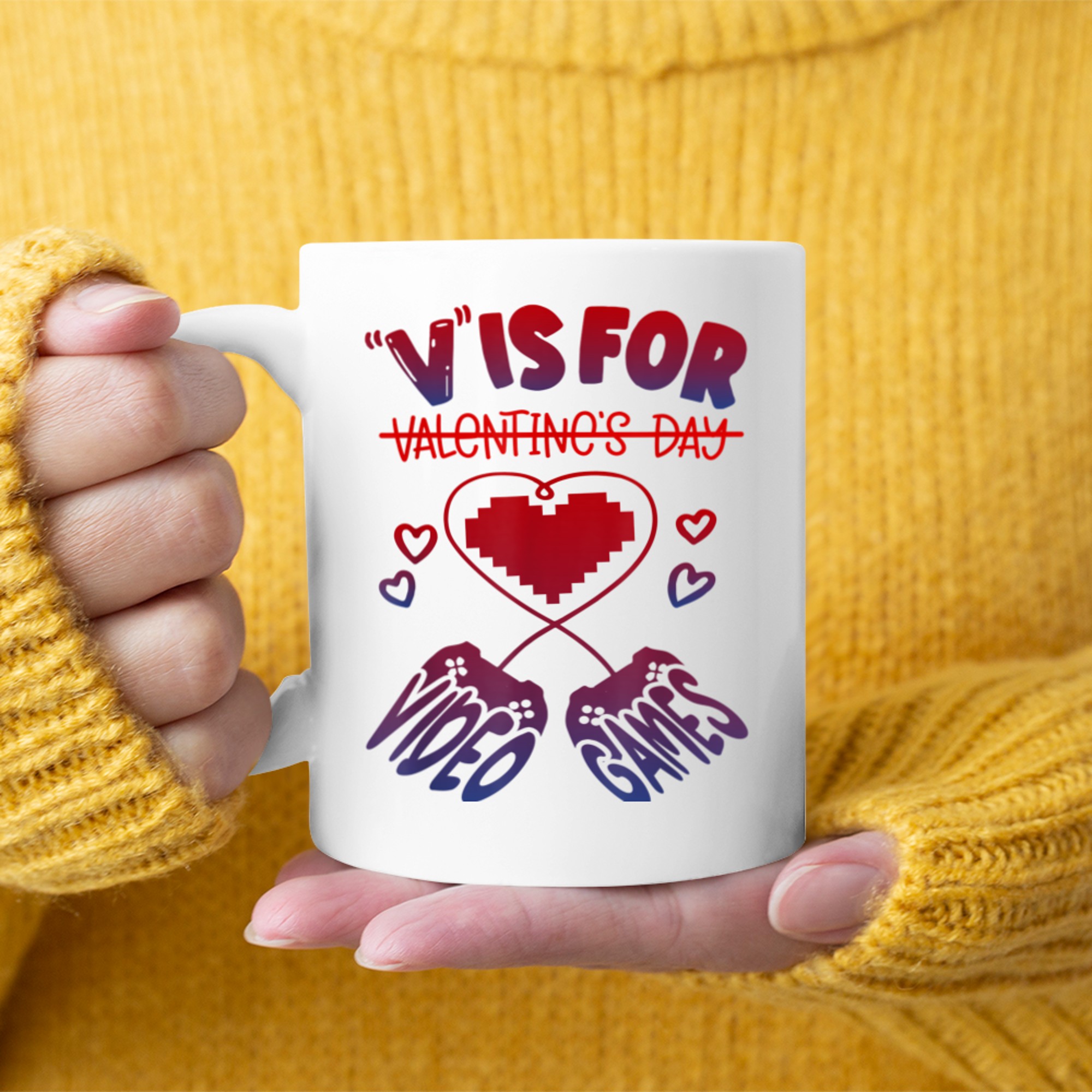 V Is For Video Games Funny Valentine's Day Gamer Gaming Kids mug white