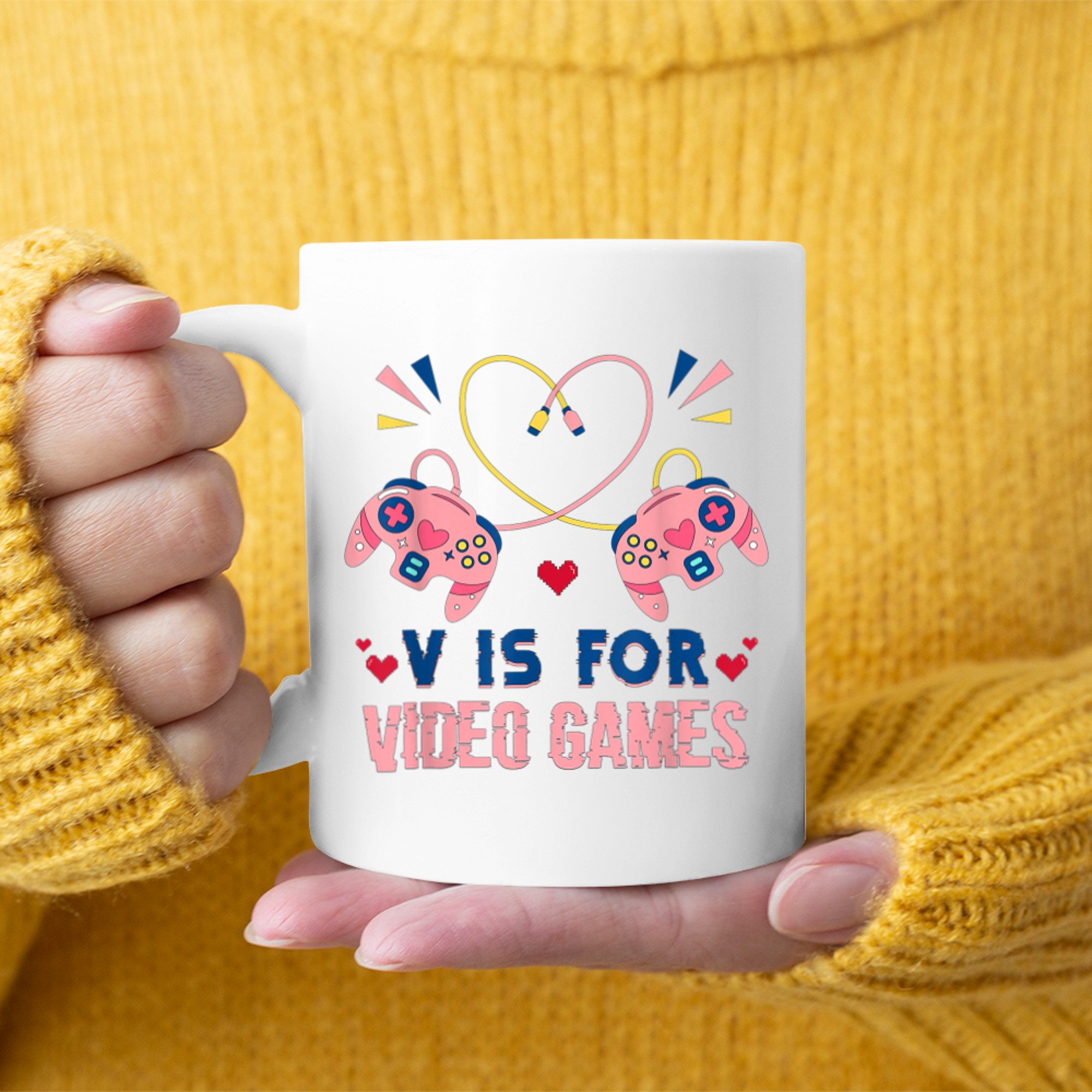 V Is For Video Games Funny Valentines Day Gamer girls mug white