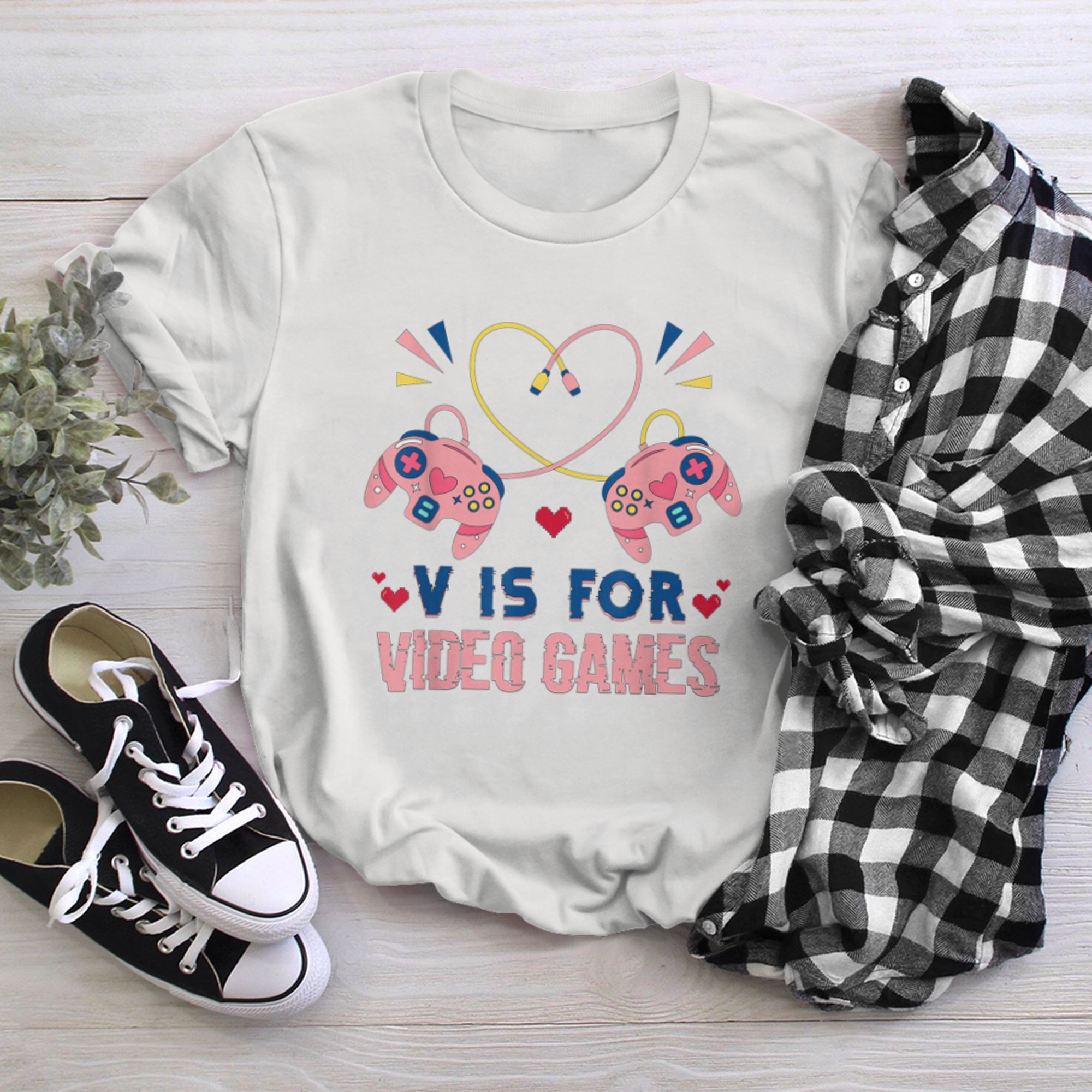 V Is For Video Games Funny Valentines Day Gamer girls t-shirt white