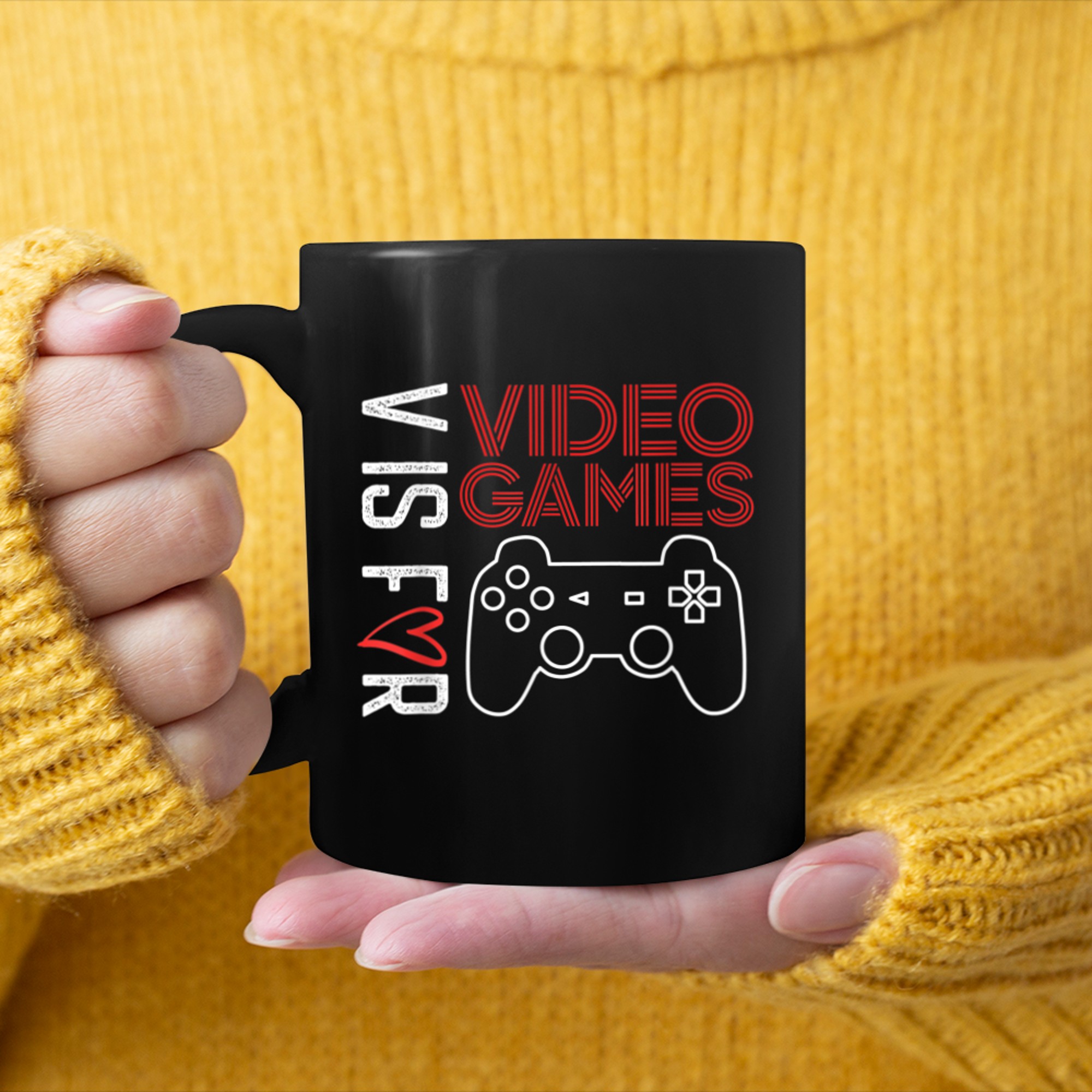 V is for Video Games Funny Valentines Day Gamer Men Boy Girl (1) mug black