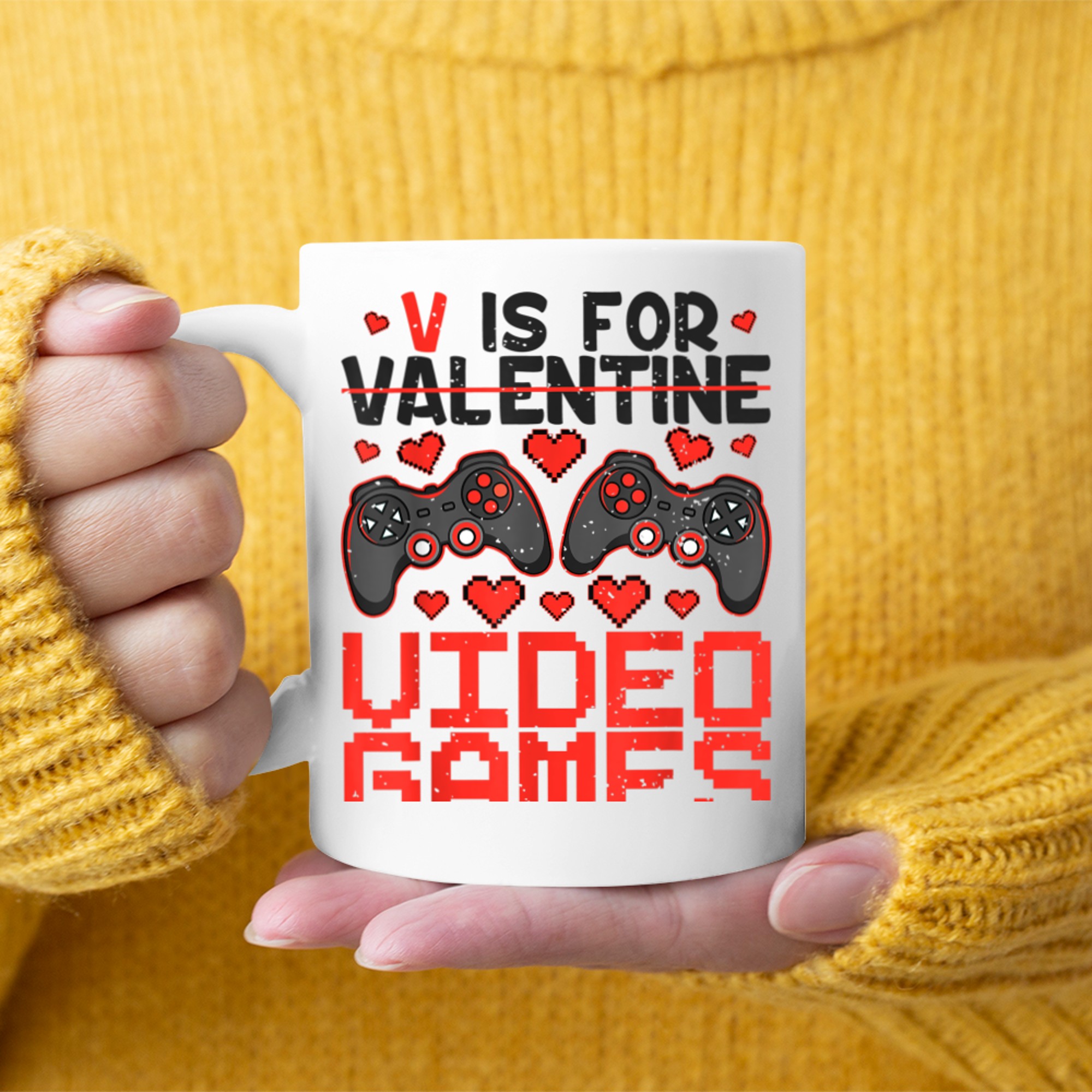 V Is For Video Games Funny Valentines Day Gamer Men Boys (1) mug white