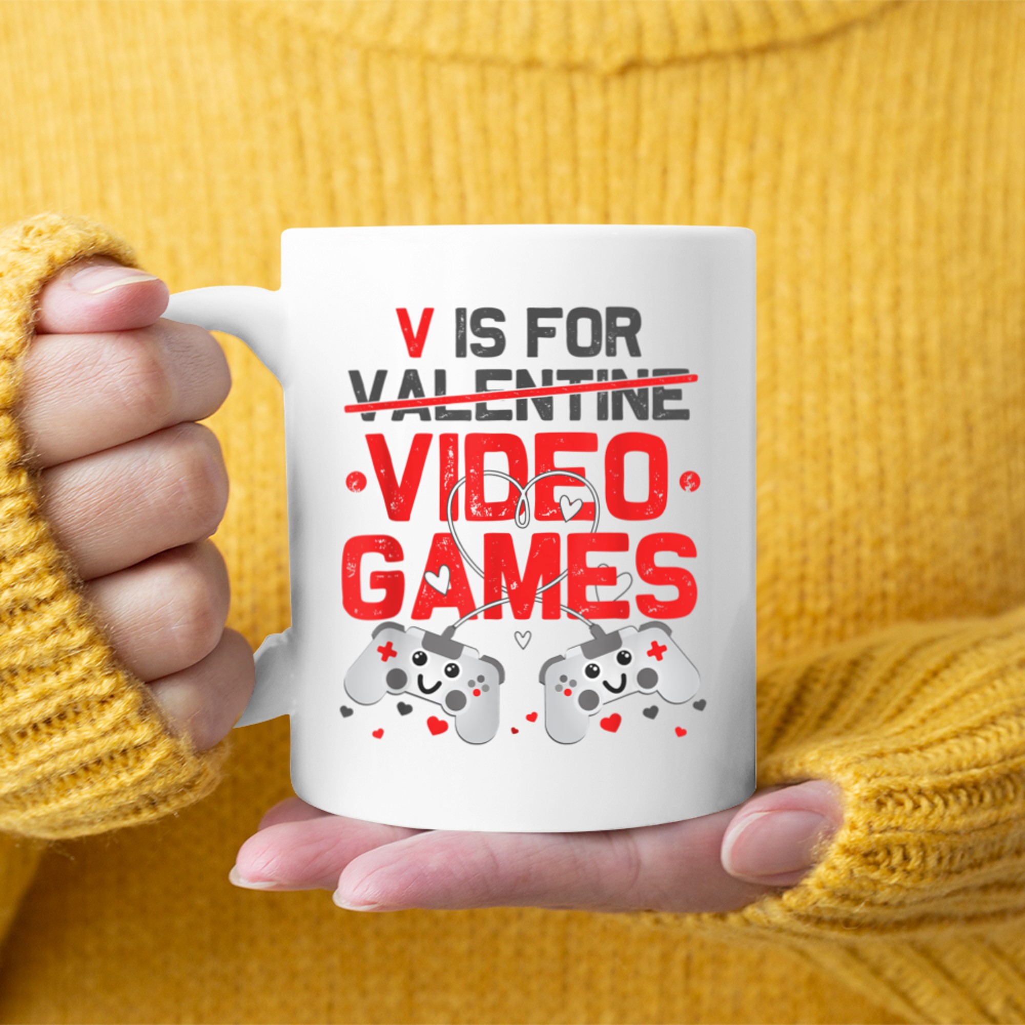 V Is For Video Games Funny Valentines Day Gamer Men Boys mug white