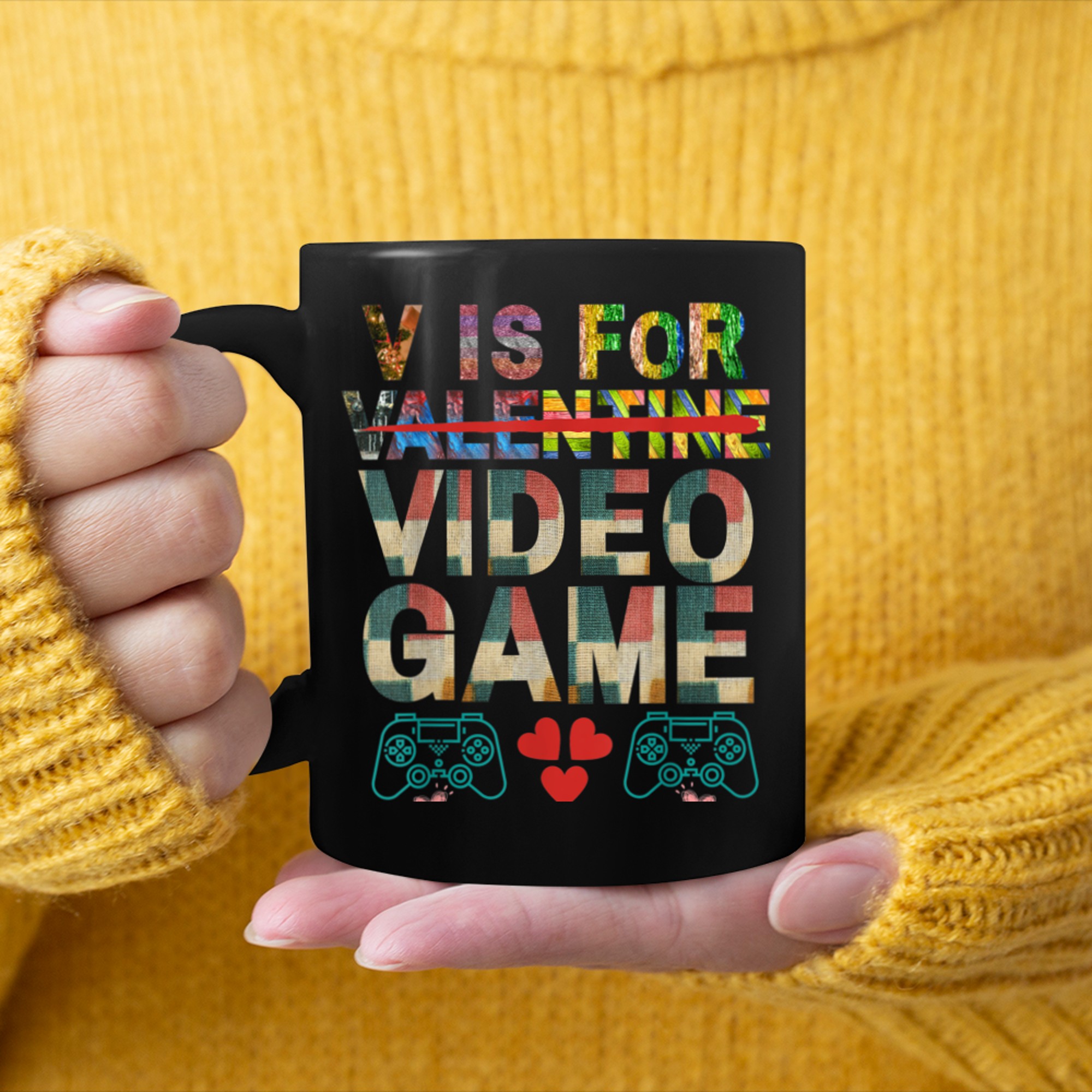 V Is For Video Games Funny Valentines Day Gamer Men mug black