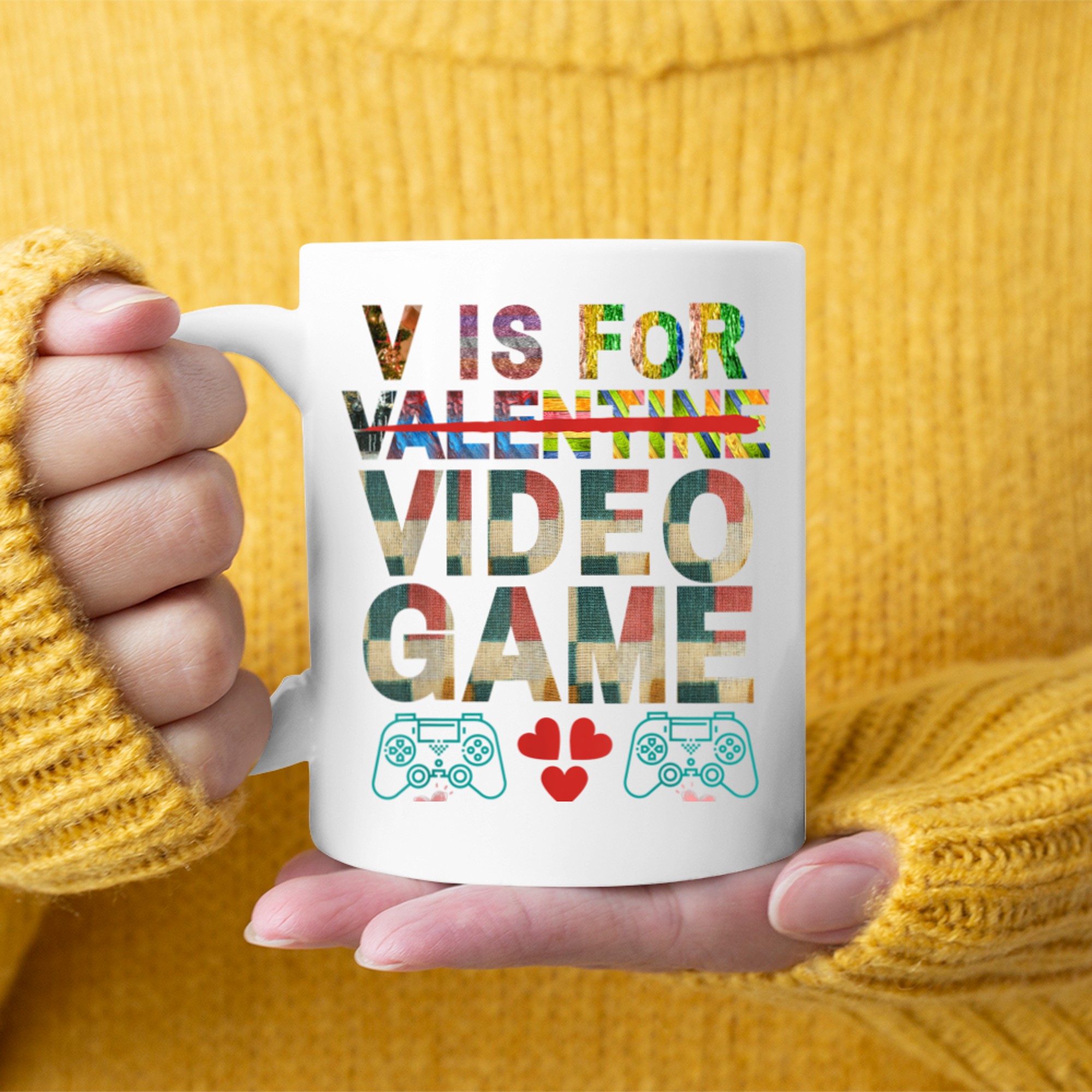 V Is For Video Games Funny Valentines Day Gamer Men mug white