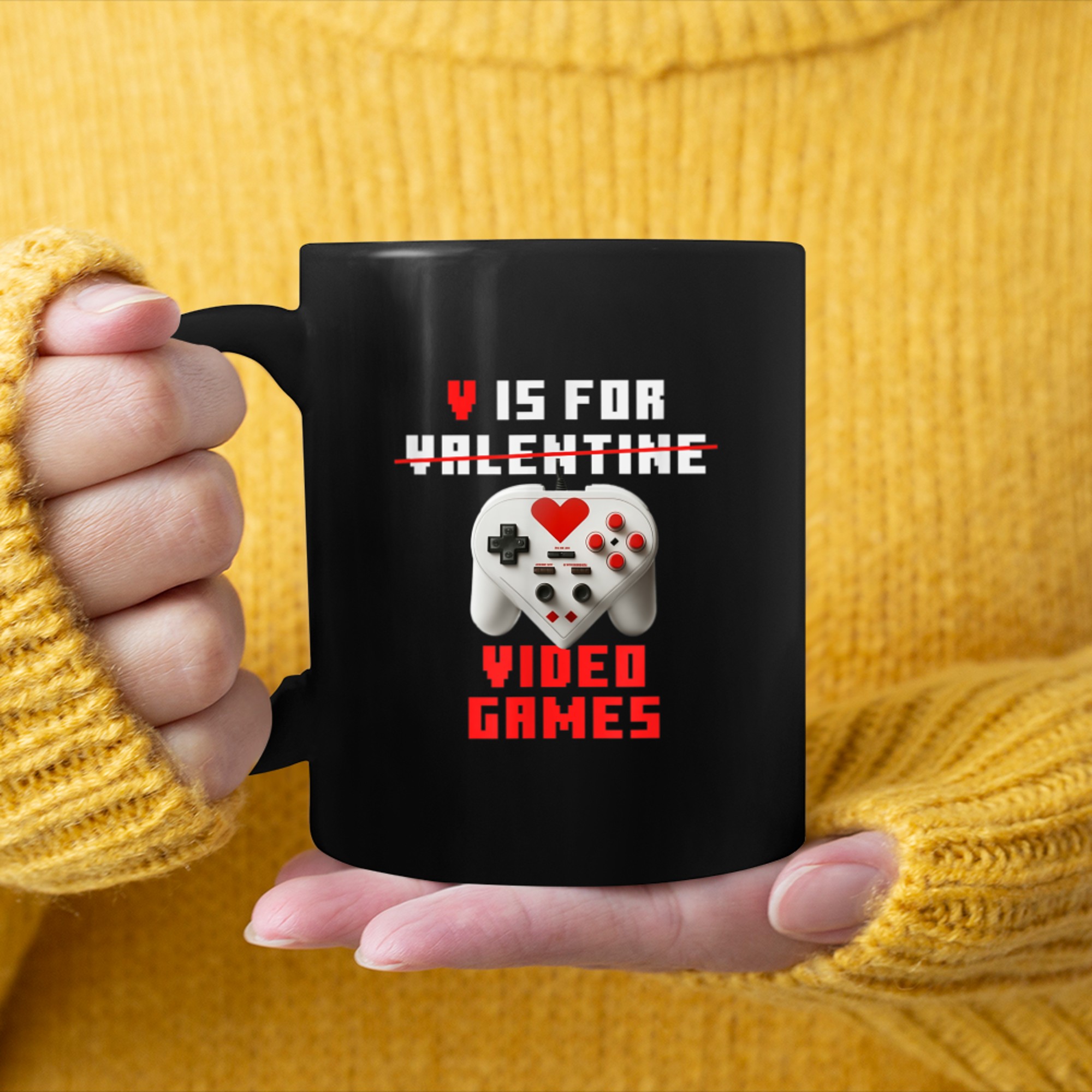 V Is For Video Games Funny Valentines Day Gamer T-shirt mug black