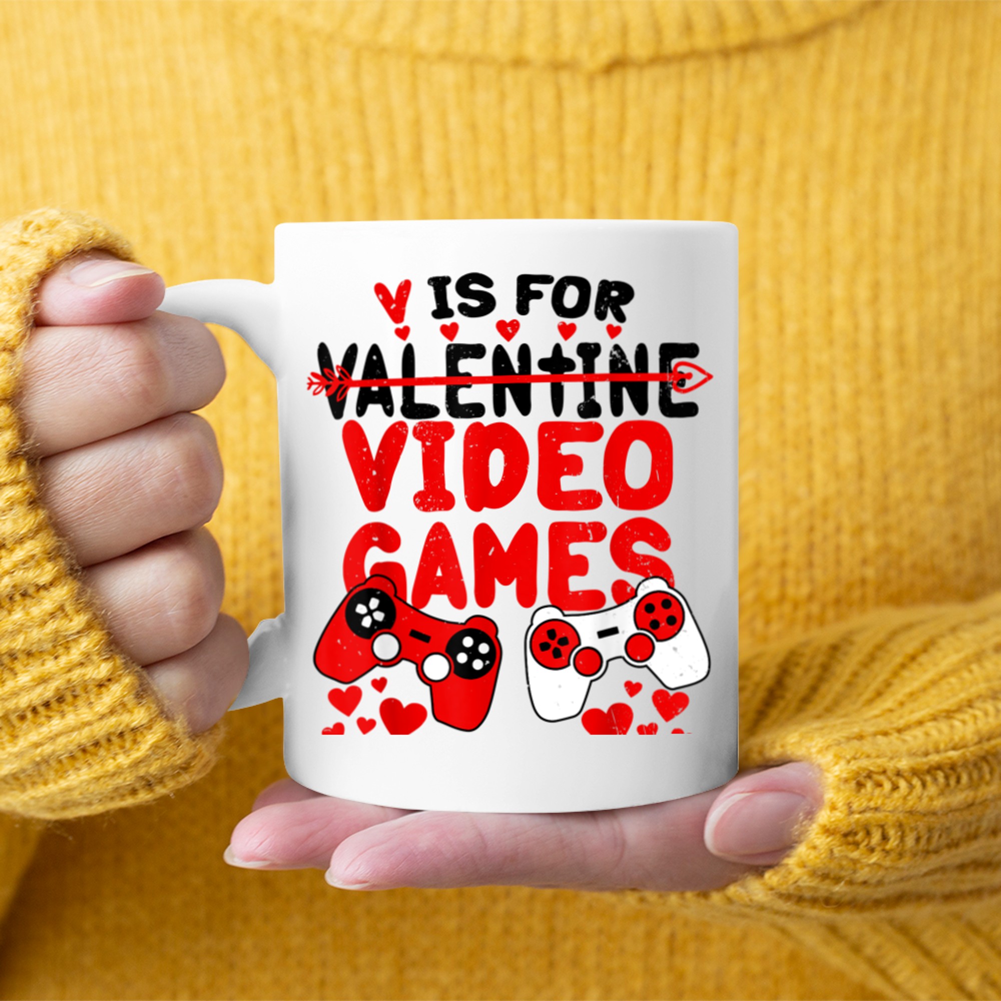 v is for video games funny valentines day mug white