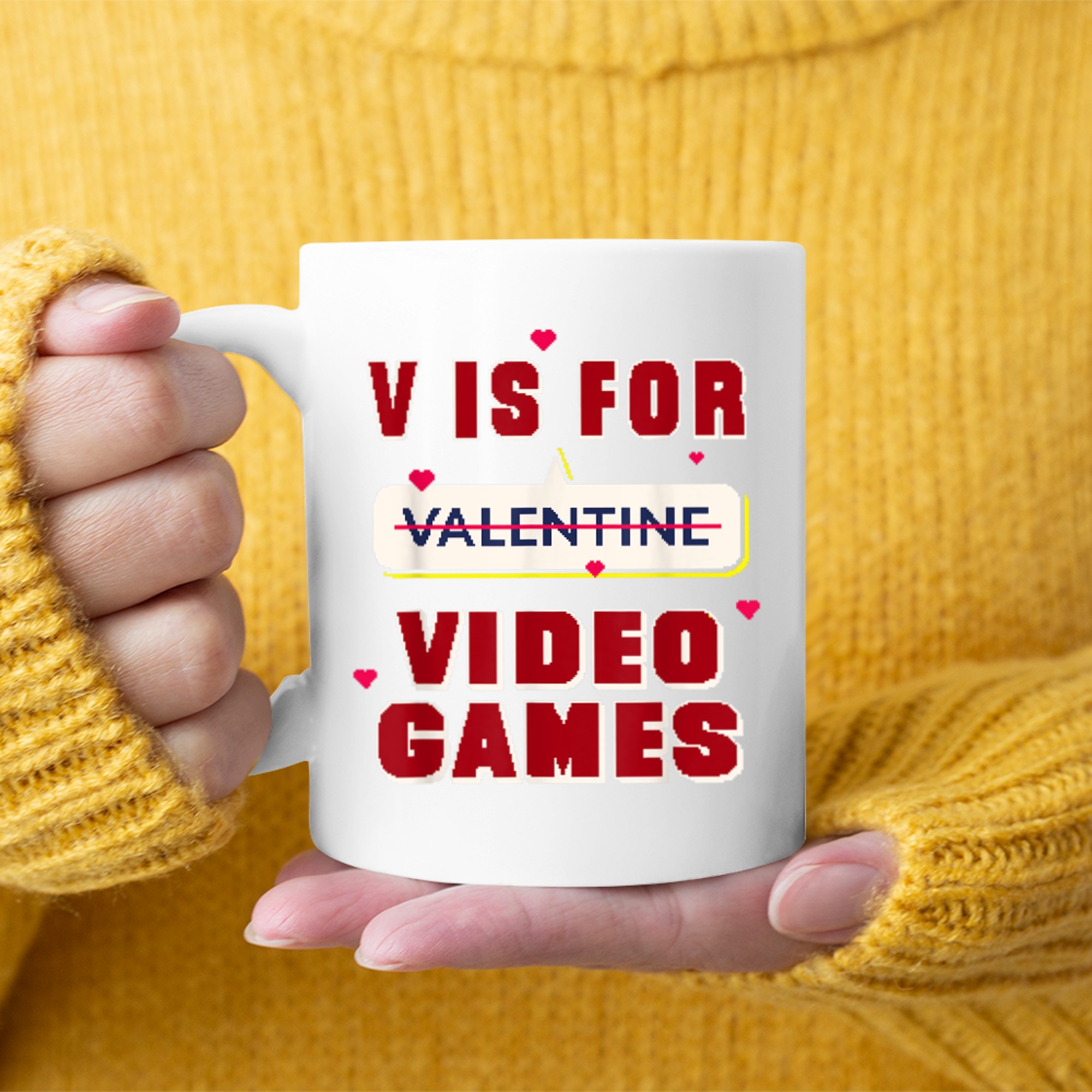 V is for Video Games Funny Valentine's Day Quote for Gamers (2) mug white