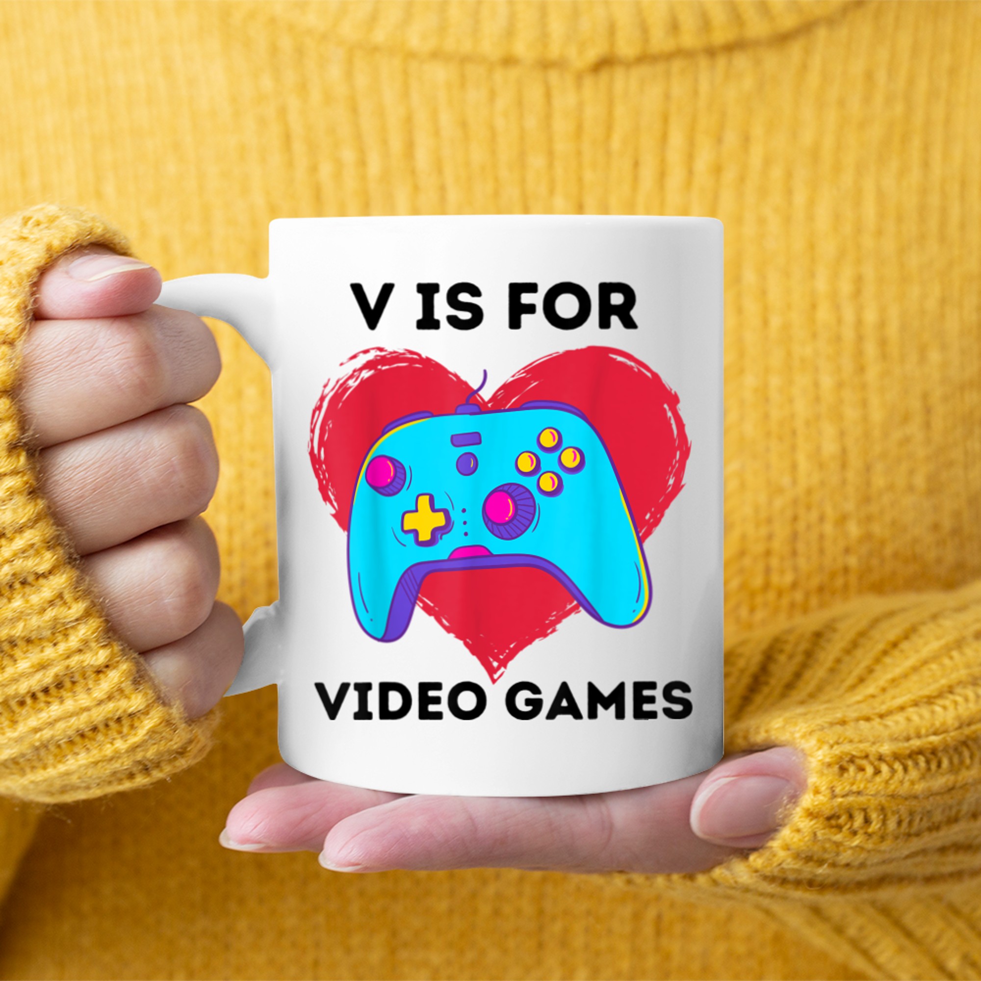 V Is For Video Games Funny Valentines Gamer Gamings mug white