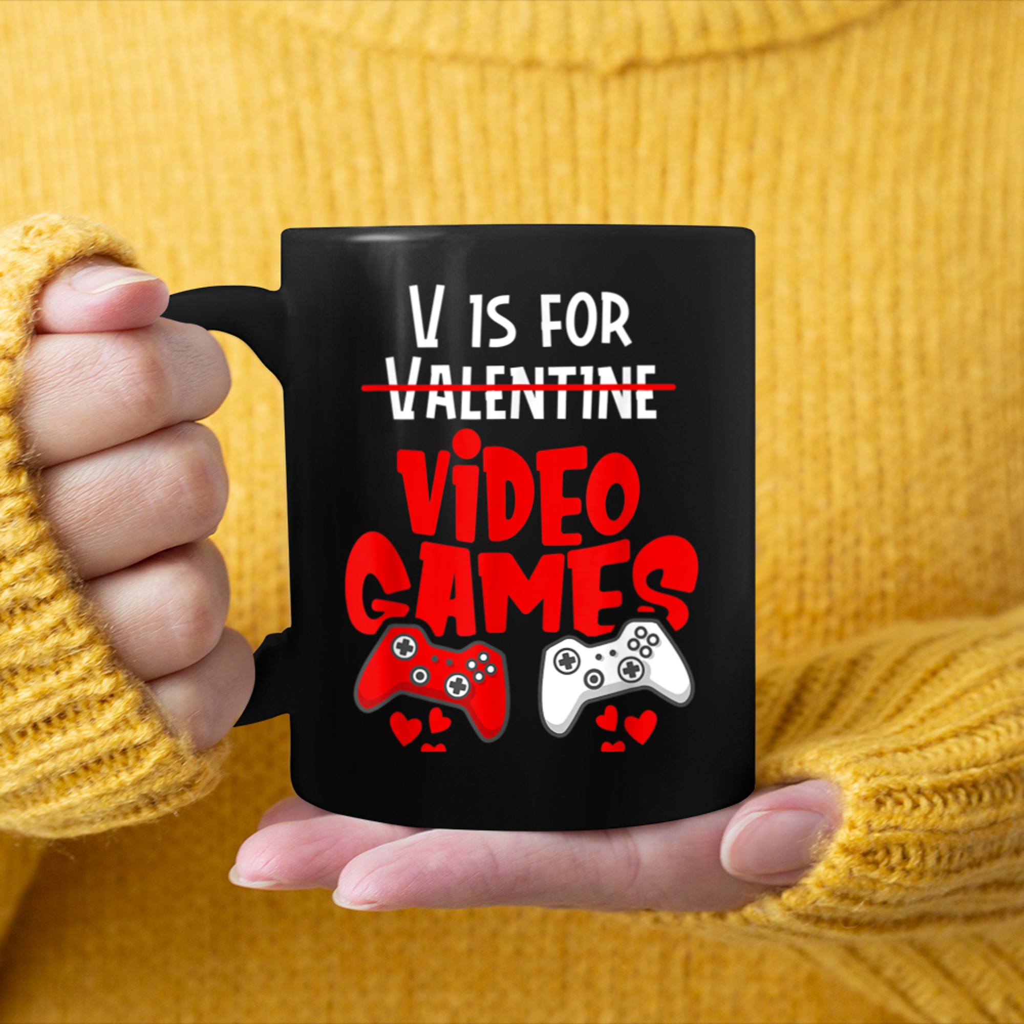 V Is For Video Games Funny Valentines Gamer Men For Him mug black