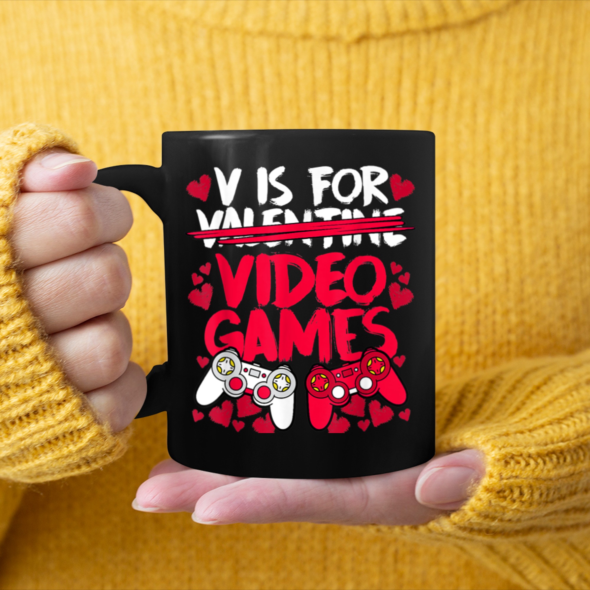 V Is For Video Games Funny Valentines Gamer Men Womens mug black