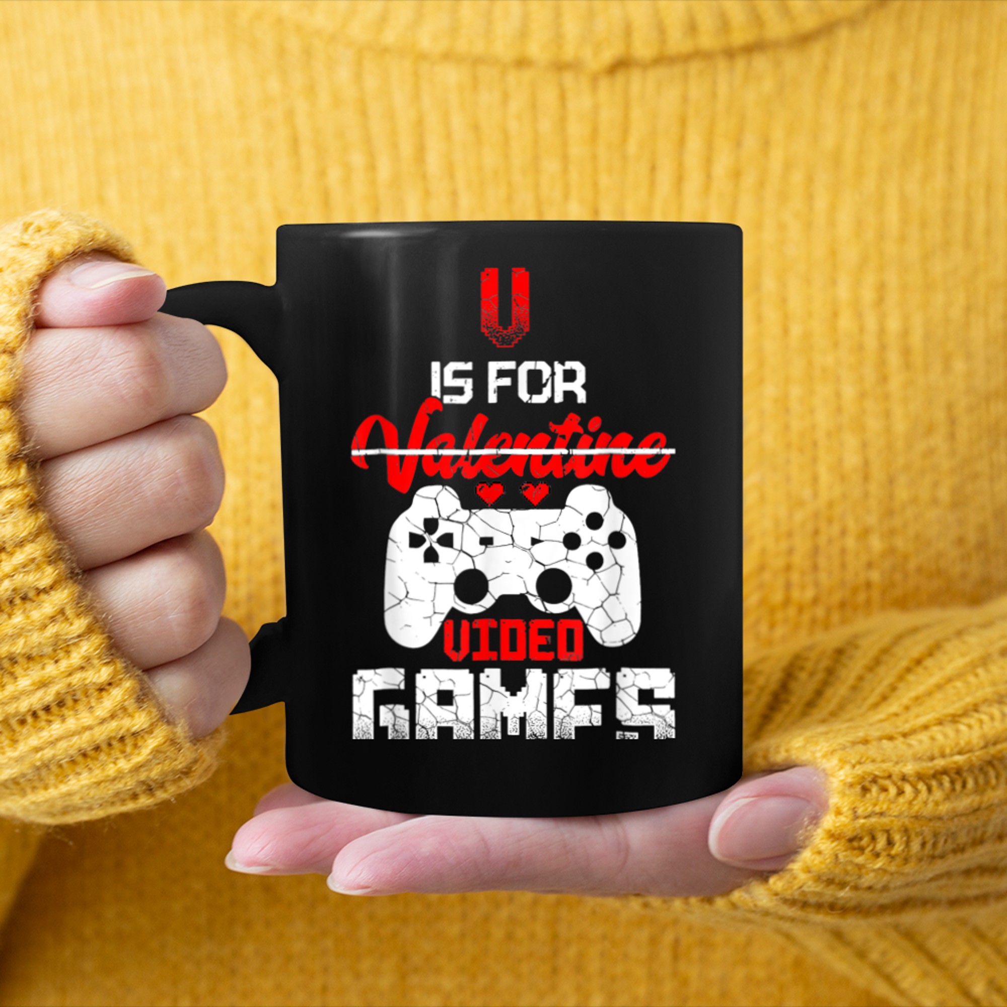 V Is For Video Games Gamer Boy Men Funny Valentines Day (10) mug black