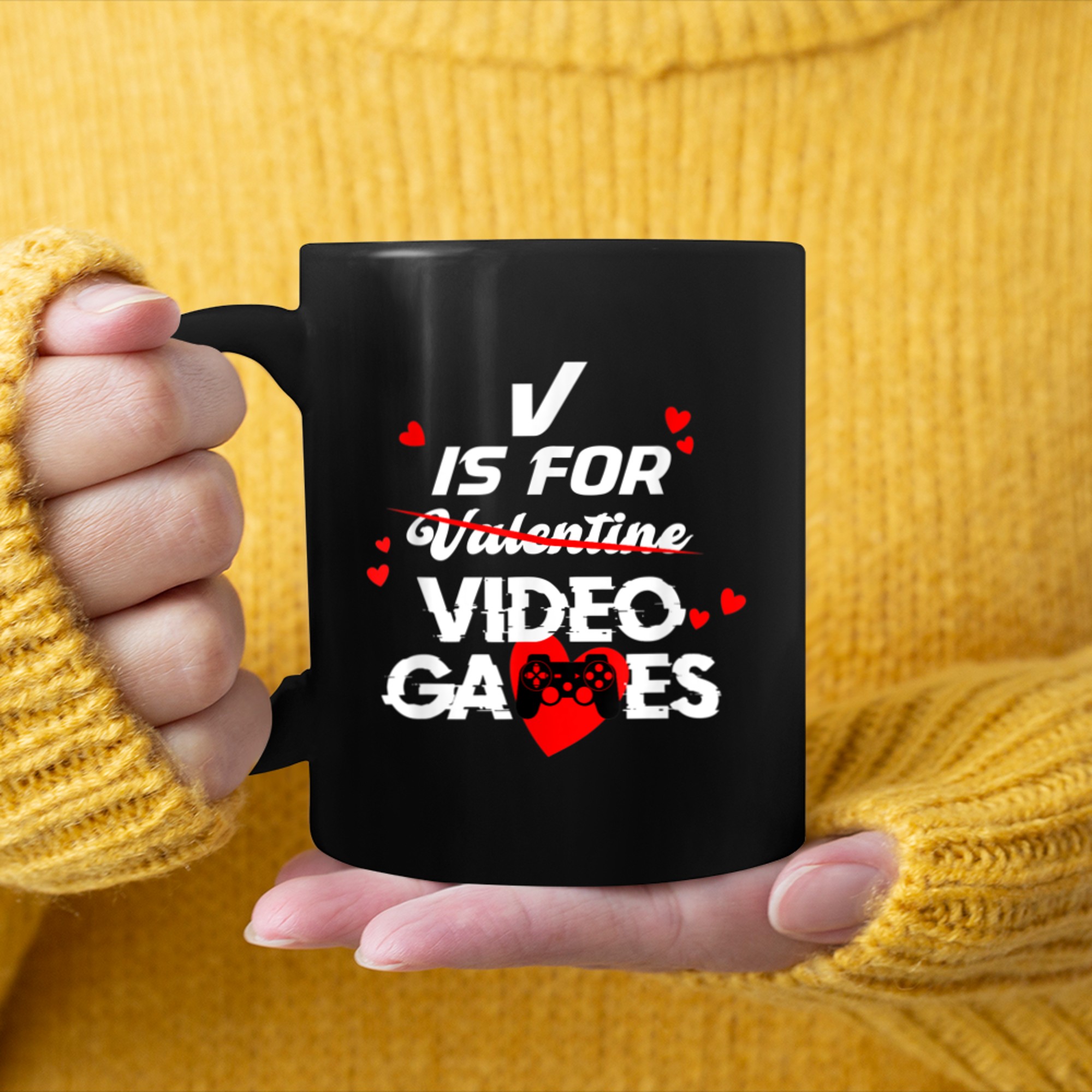 v is for video games not valentine mug black