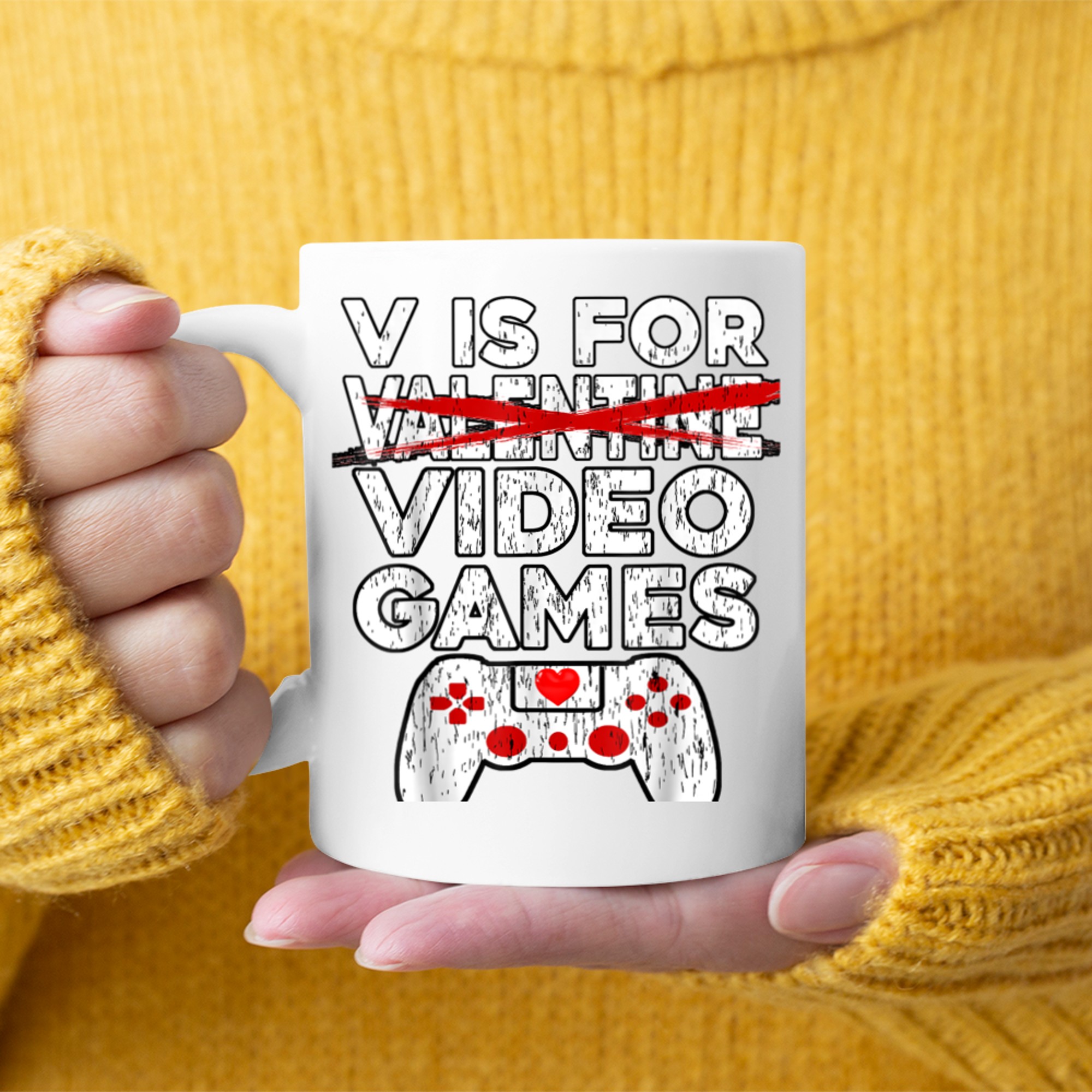 V is for Video Games Not Valentines Day Cute Gamer Boys Mens (3) mug white