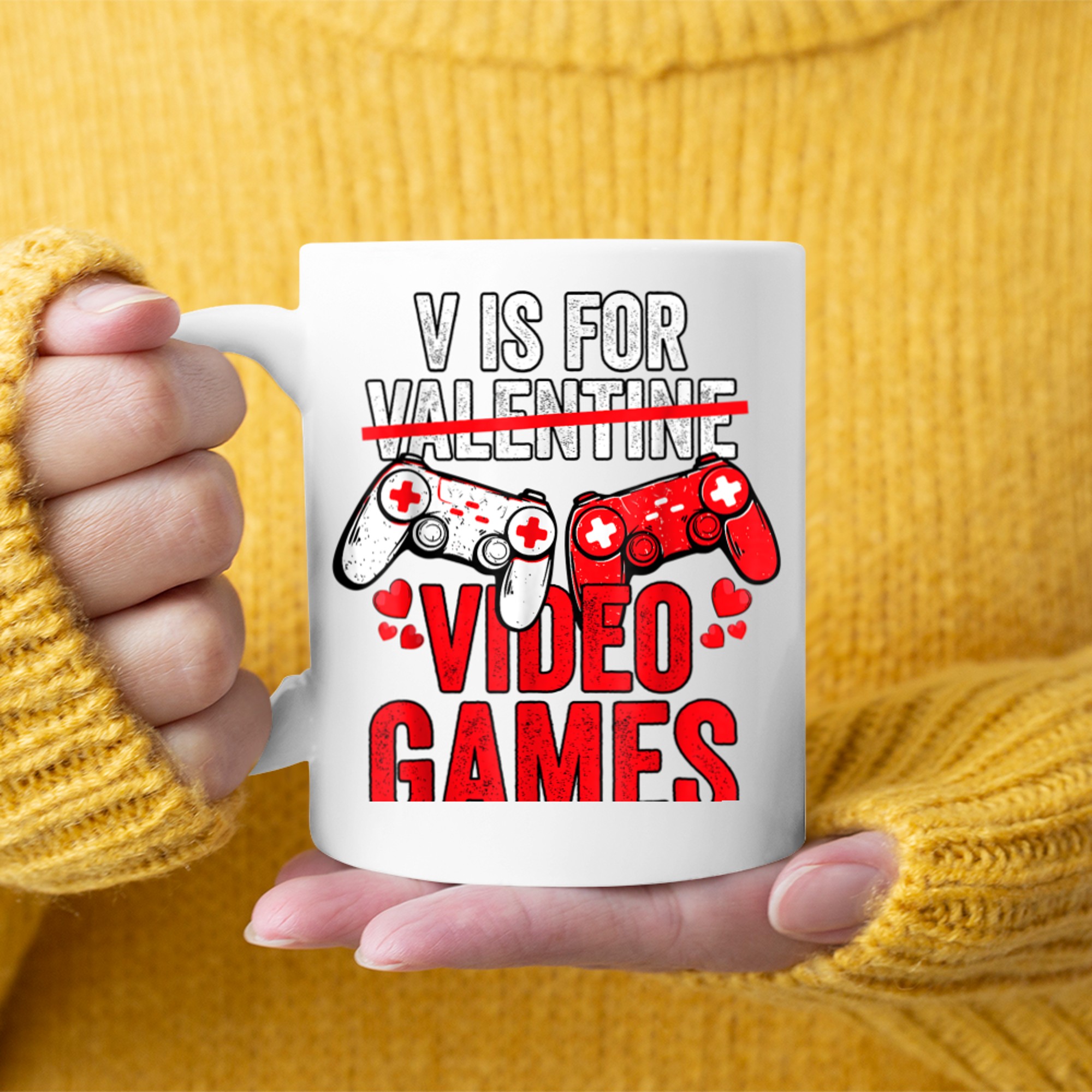 V is For Video Games Not Valentines Day Funny Gamer Player (3) mug white