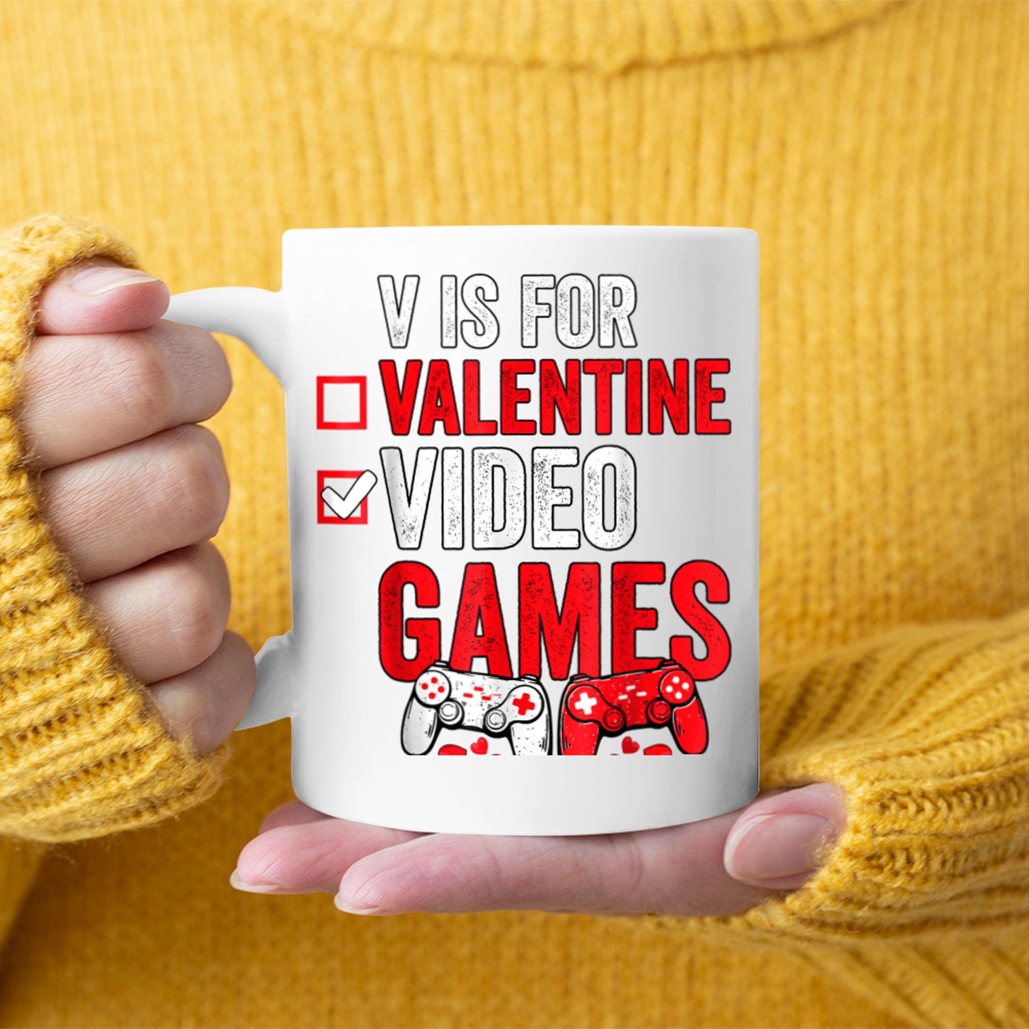 V is For Video Games Not Valentines Day Funny Gamer Player (7) mug white