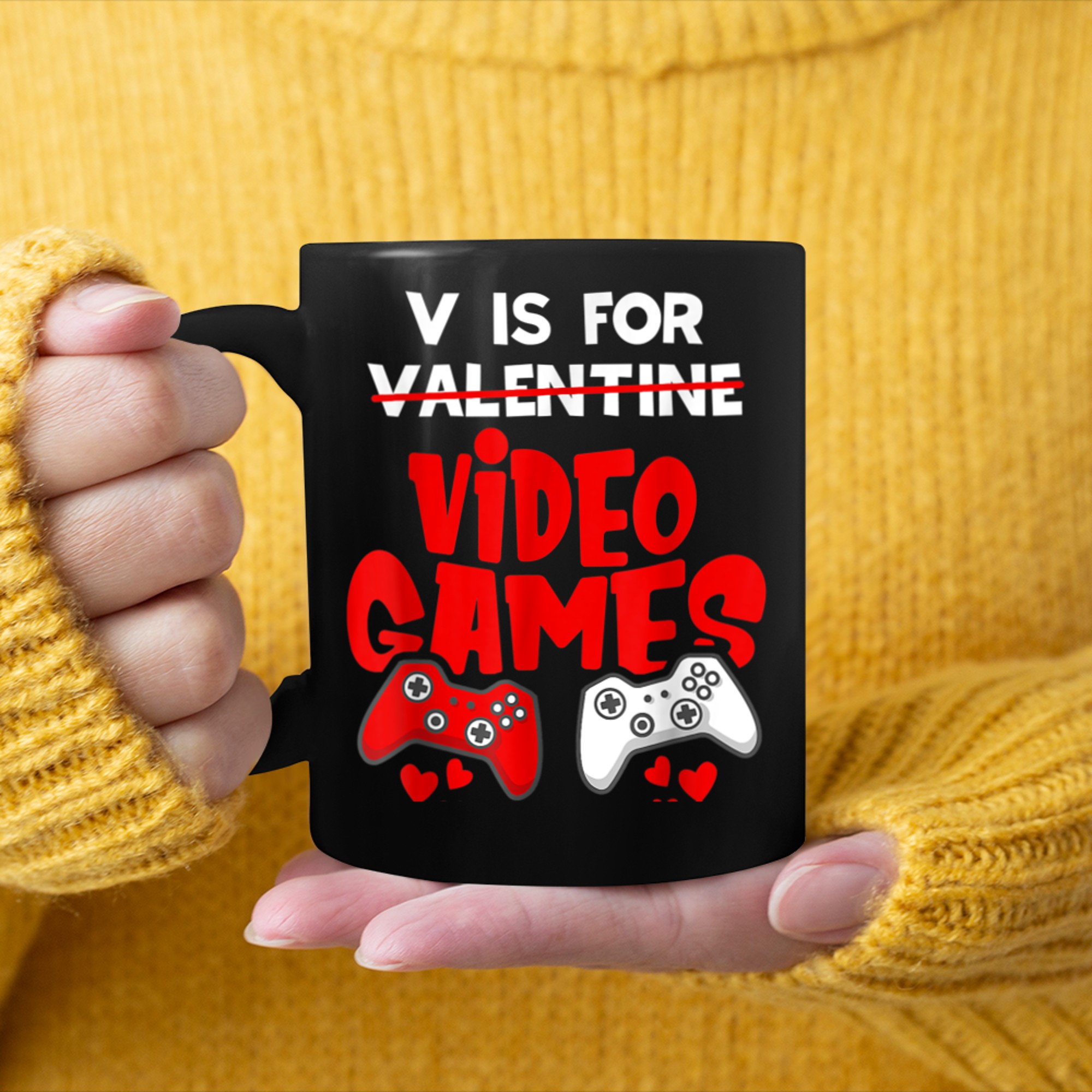 V is For Video Games Not Valentines Day Funny Heart Player (6) mug black