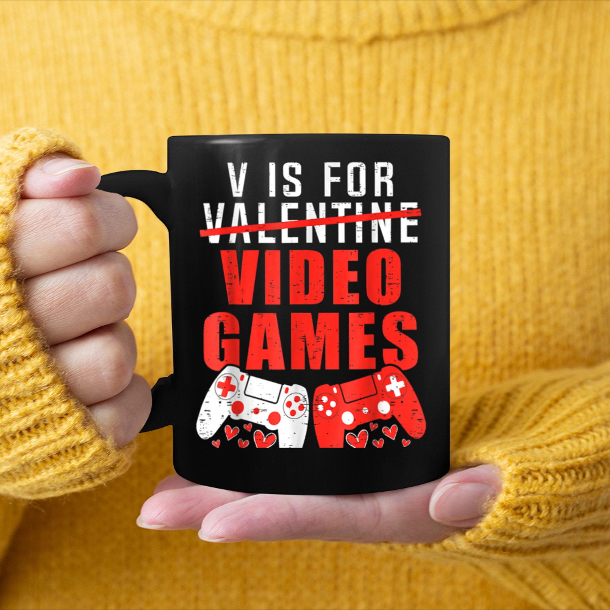 V is For Video Games Not Valentines Day Funny Heart Player (8) mug black