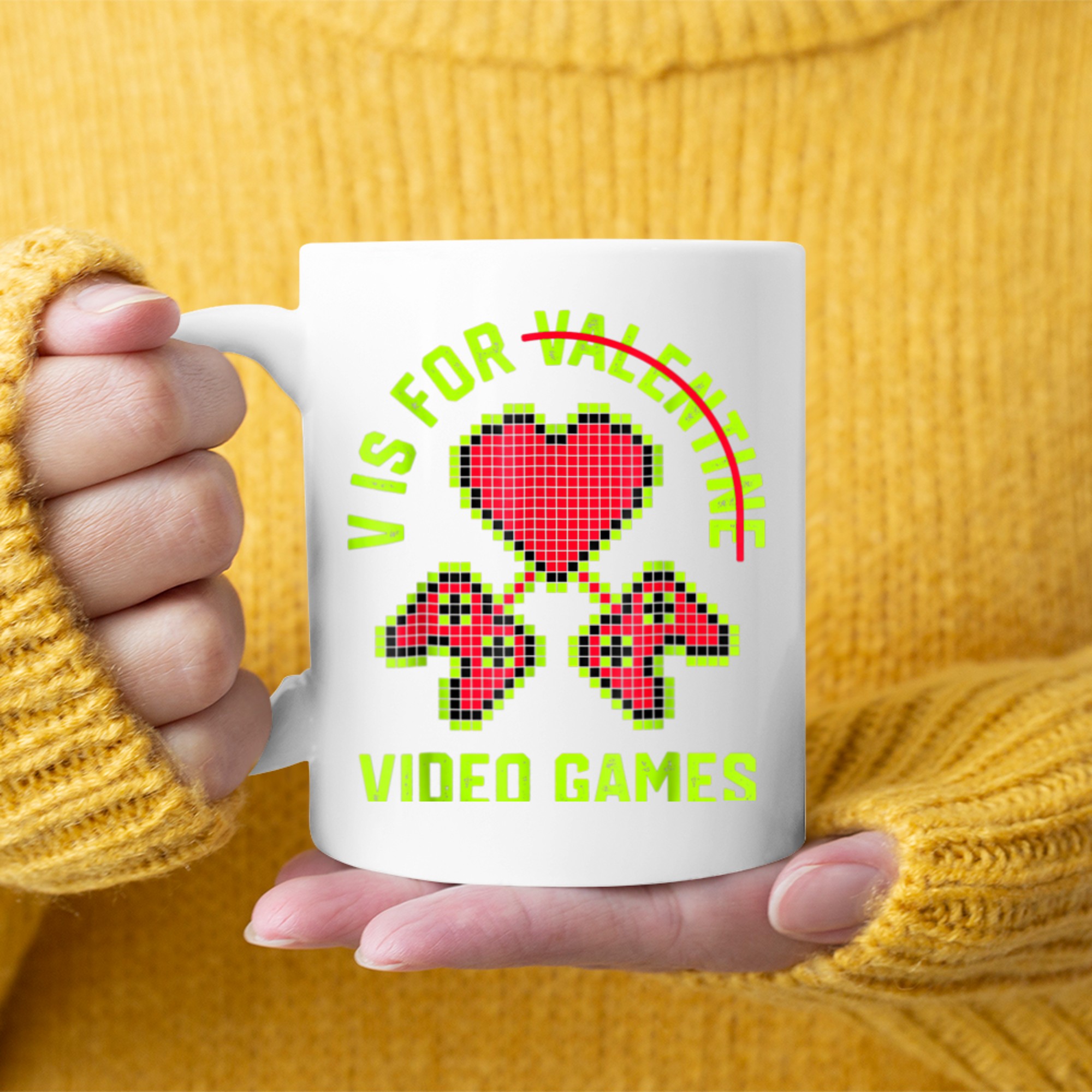 V Is For Video Games Shirt Controller Heart Boy Mens mug white