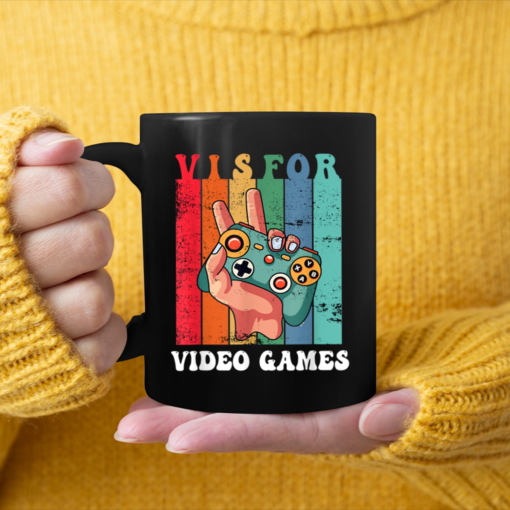 v is for video games shirt mug black