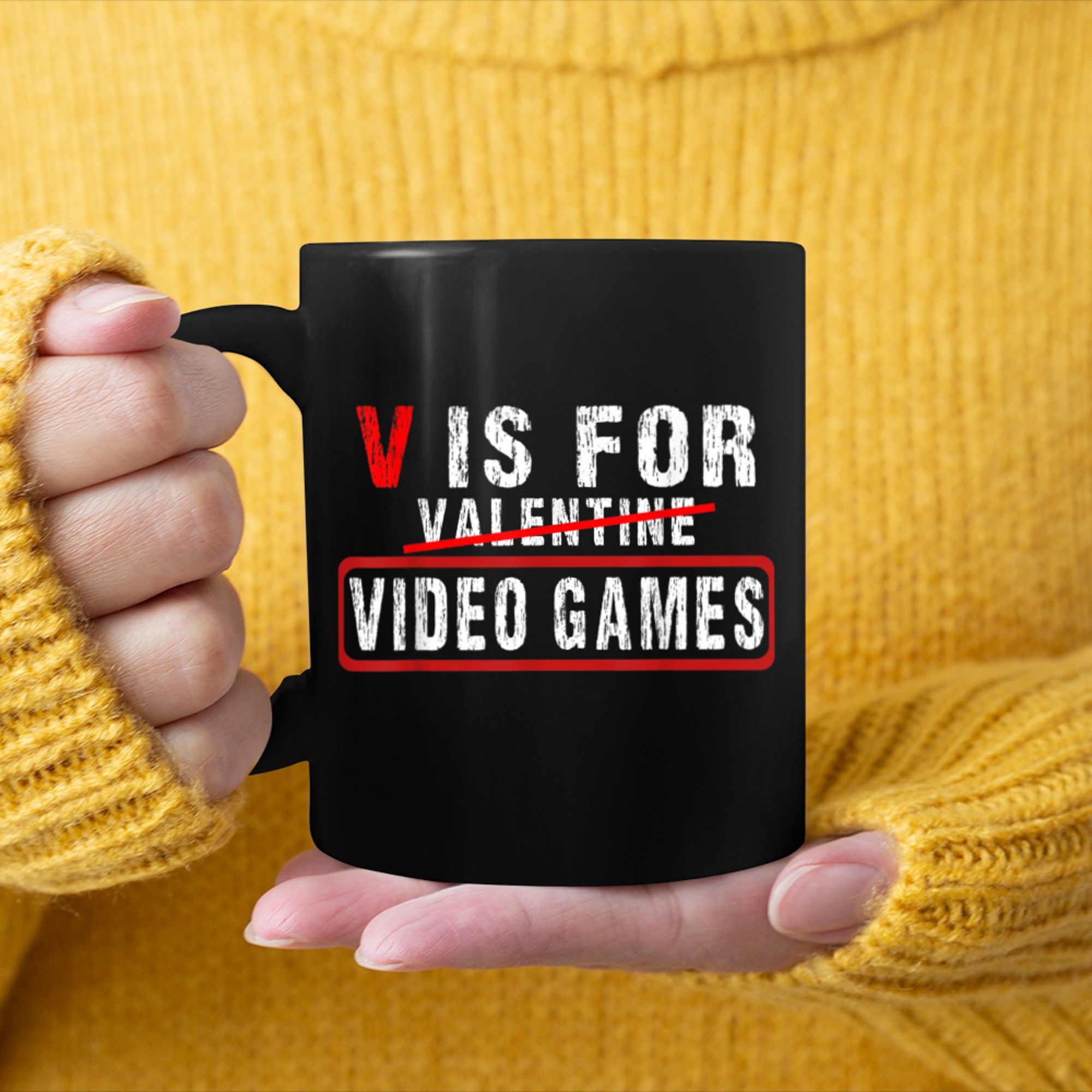 V is for Video Games T-Shirt Anti Valentine's Day Game Lover (1) mug black