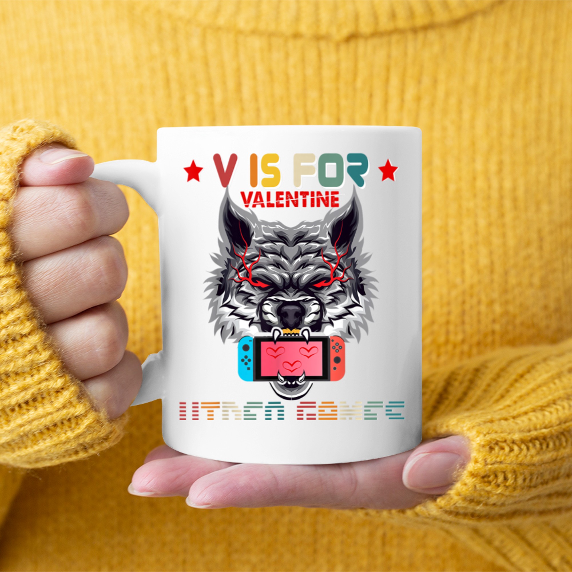 V Is For Video Games T-shirt Anti Valentine's Day Game Lover mug white