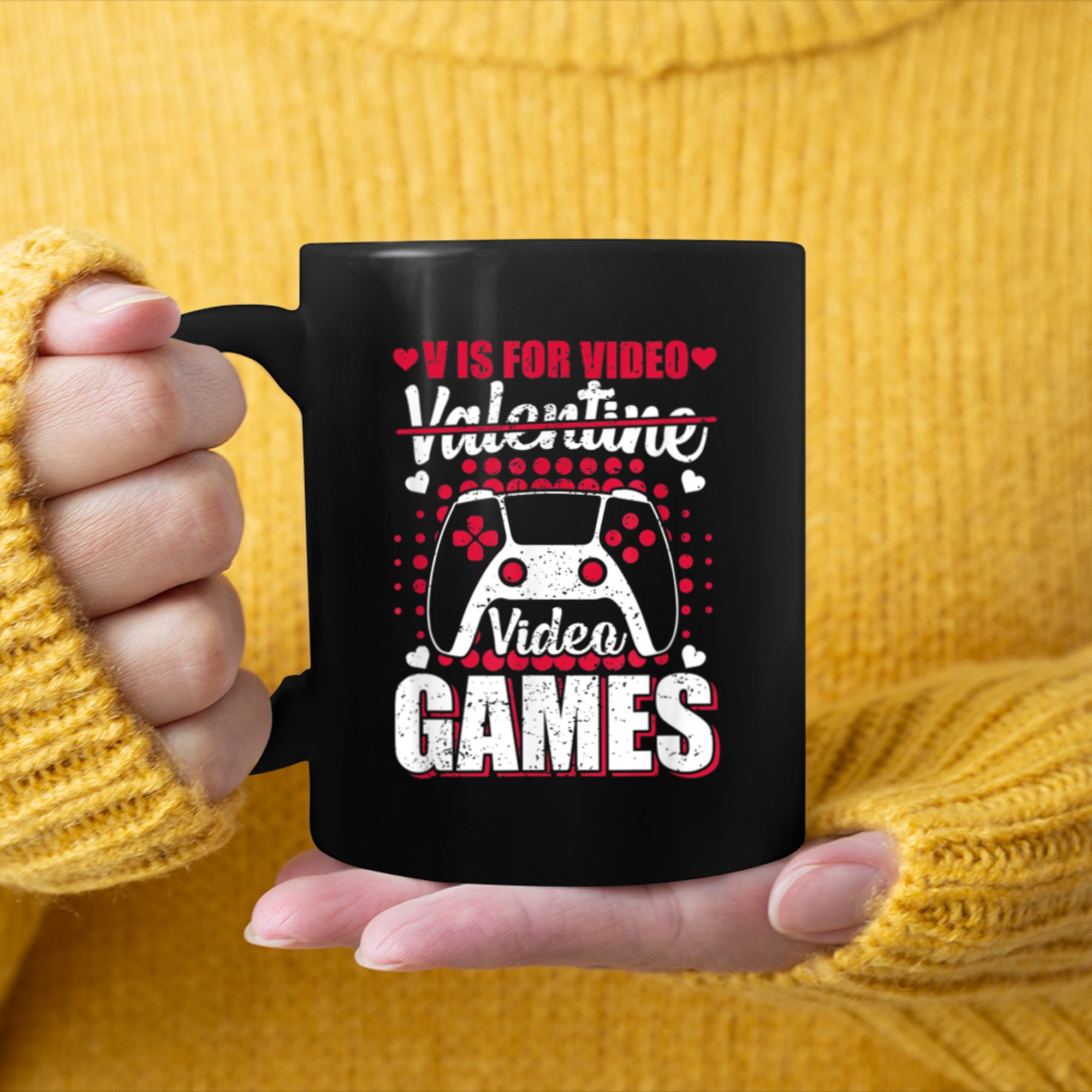 V is For Video Games Tee Gamer Valentines mug black