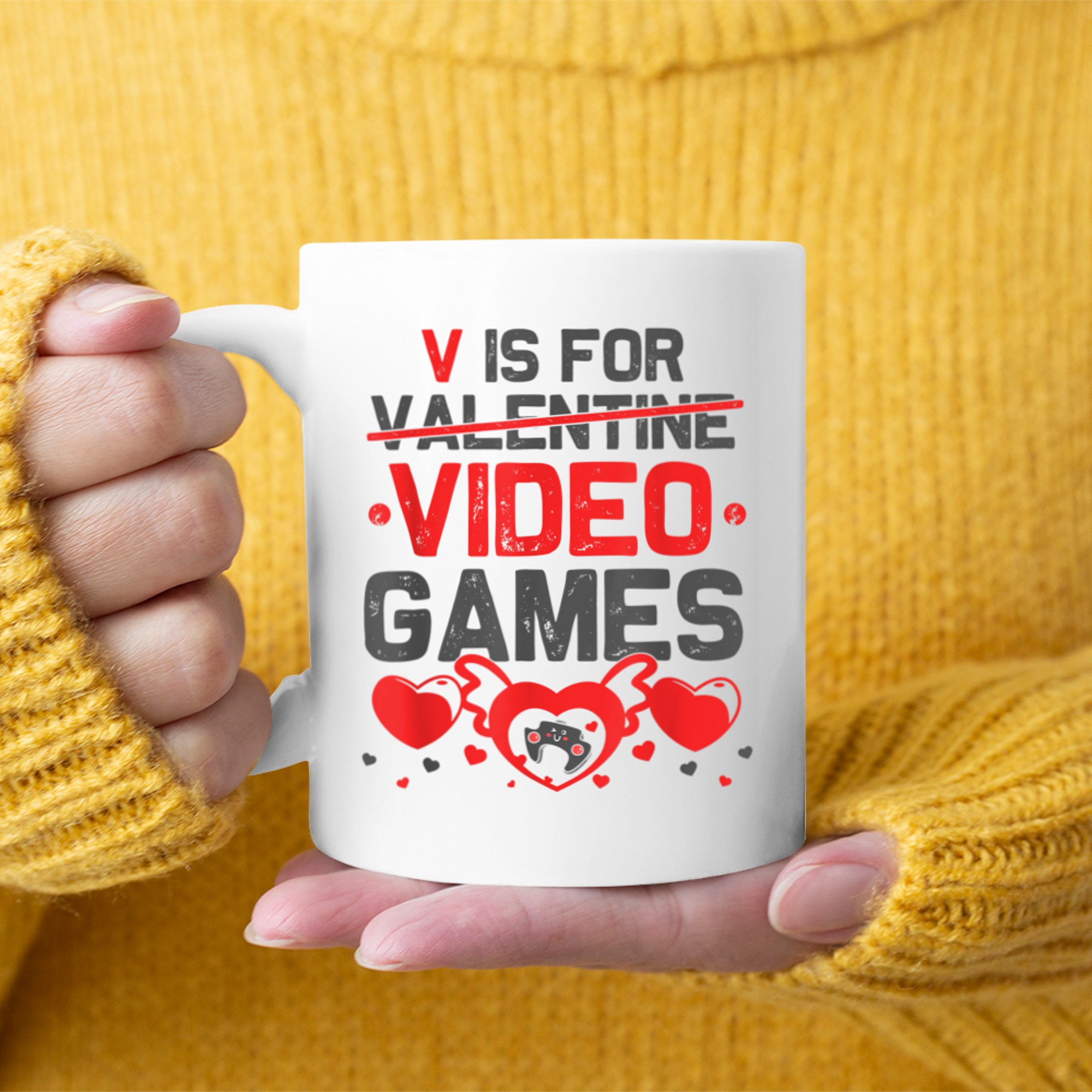 V Is For Video Games TShirt Valentines Day Gamer Boy Men mug white