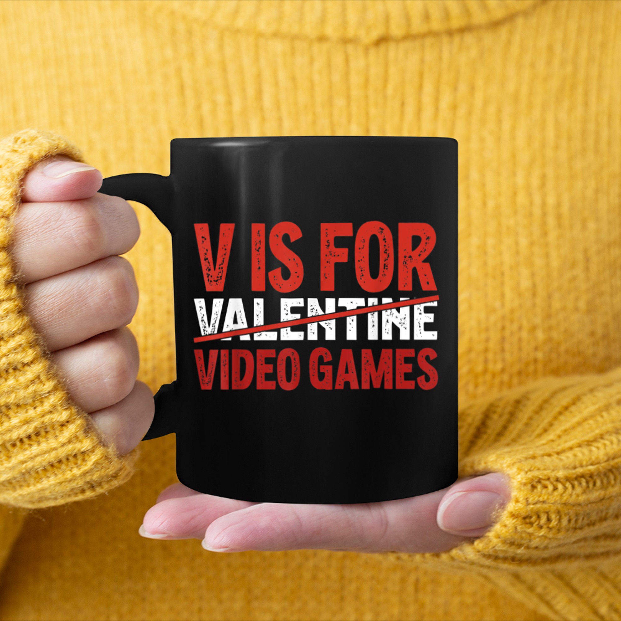 V Is For Video Games Valentine Day Games Lover Kid Gamer Boy mug black