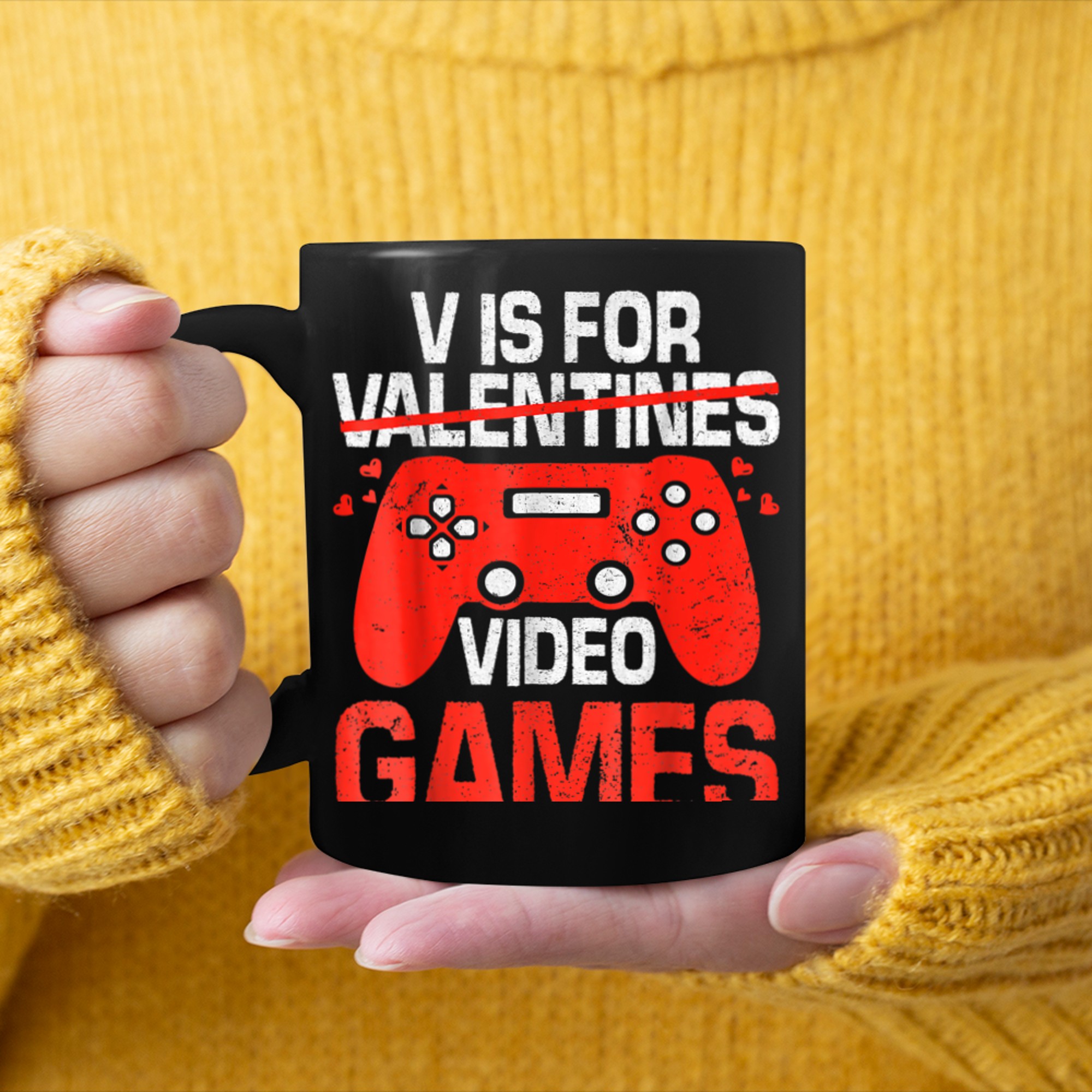 V Is For Video Games Valentines Day Cool Gamer Lover Game mug black