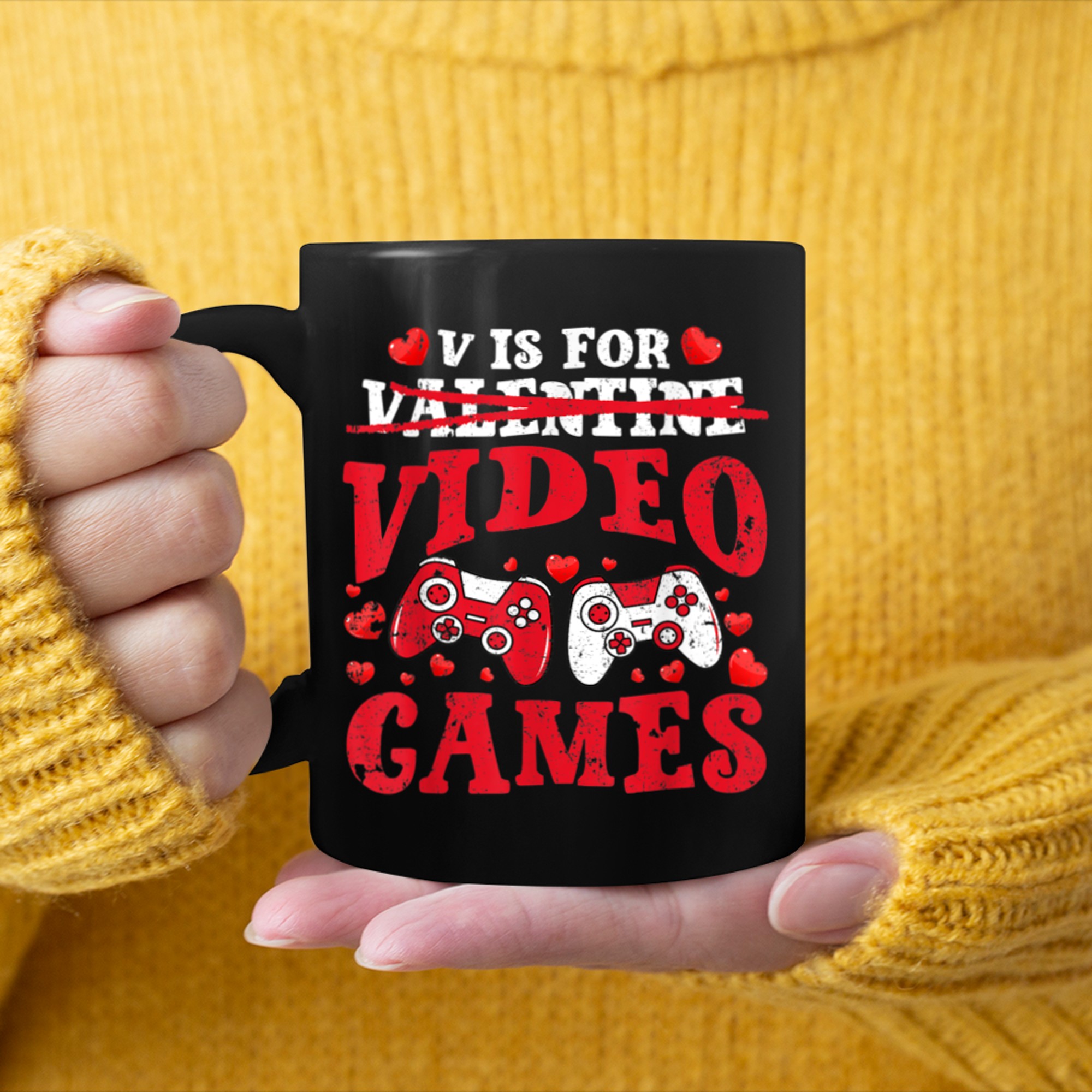 V Is For Video Games Valentines Day Funny Boys Kids (5) mug black