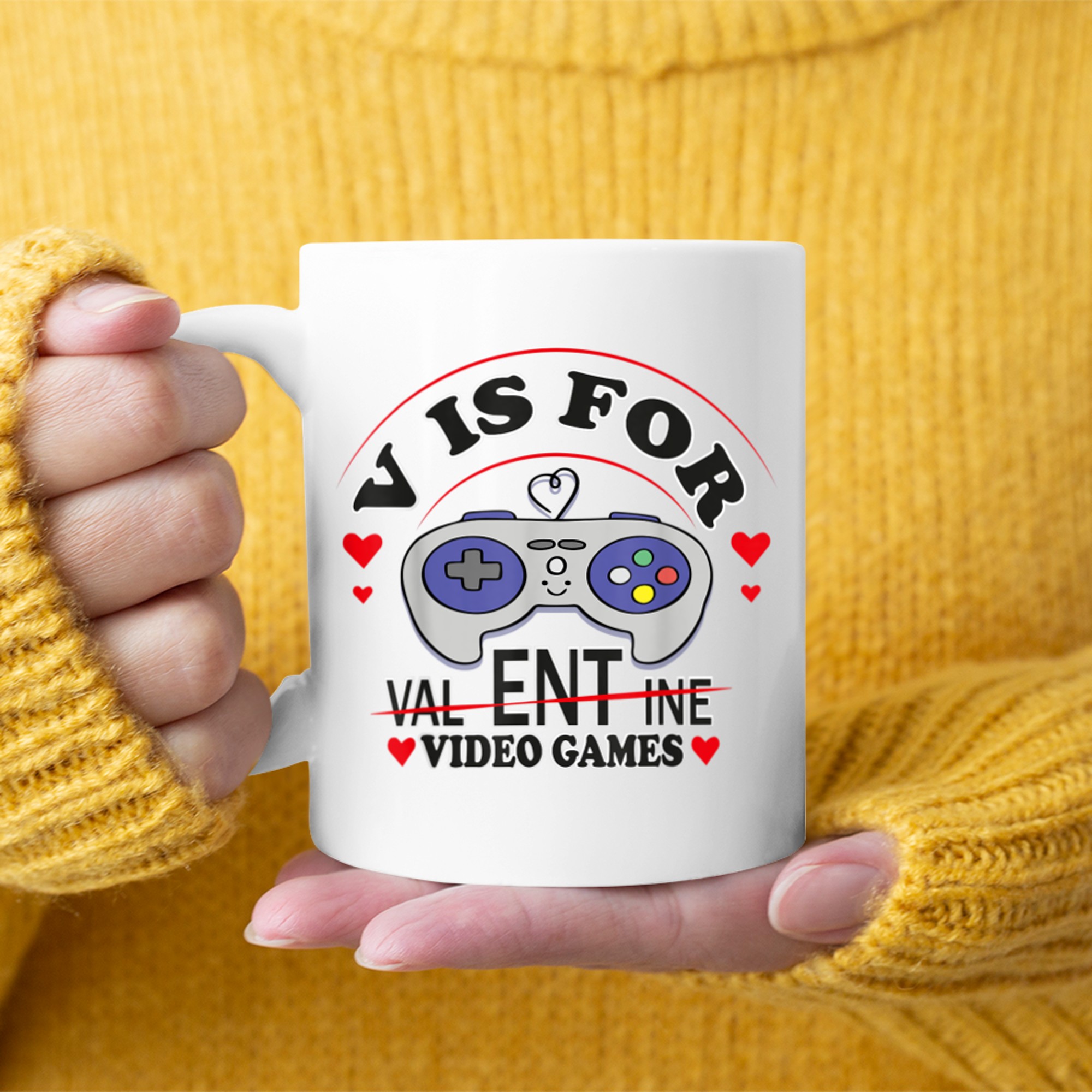 V Is For Video Games Valentines Day Funny Gamer Boy Men (11) mug white