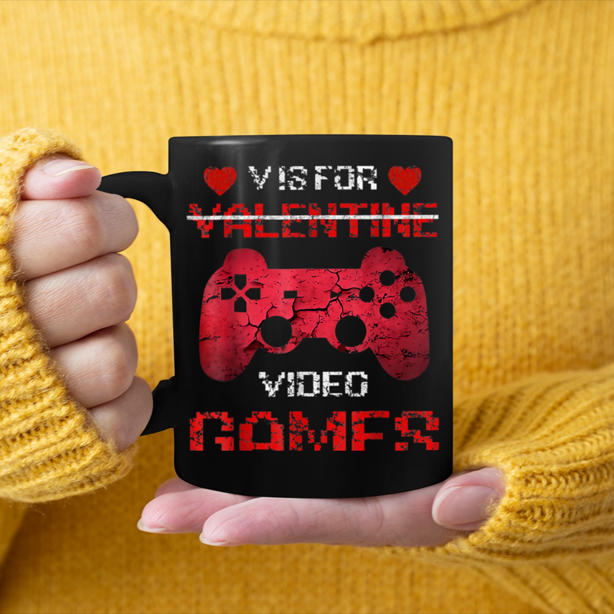 V Is For Video Games Valentines Day Funny Gamer Boy Men (13) mug black