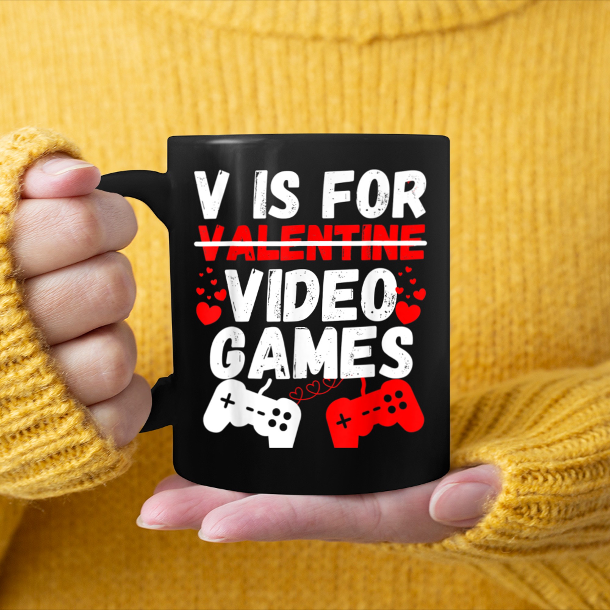 V Is For Video Games Valentines Day Funny Gamer Boy Men (14) mug black