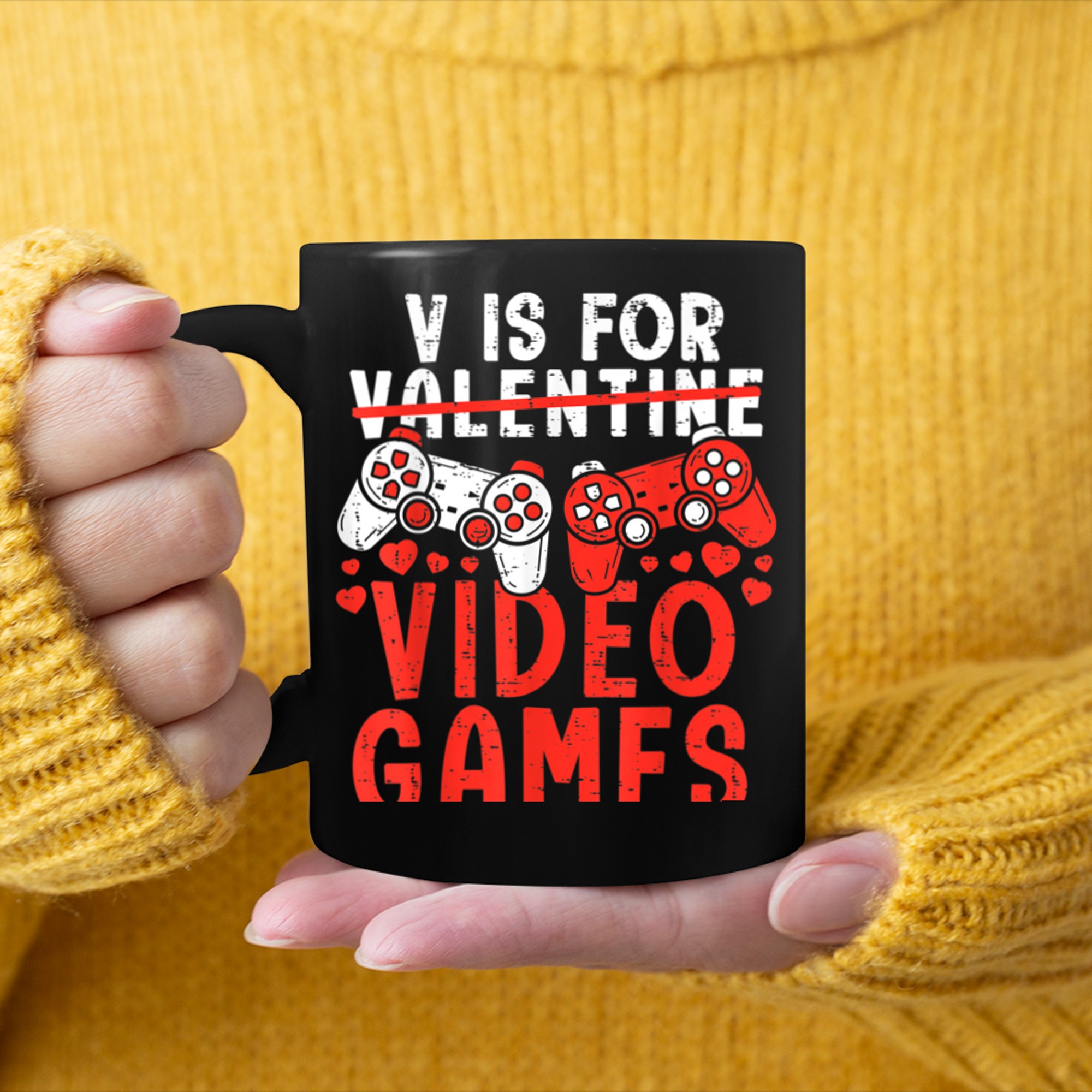 V Is For Video Games Valentines Day Funny Gamer Boy Men (17) mug black