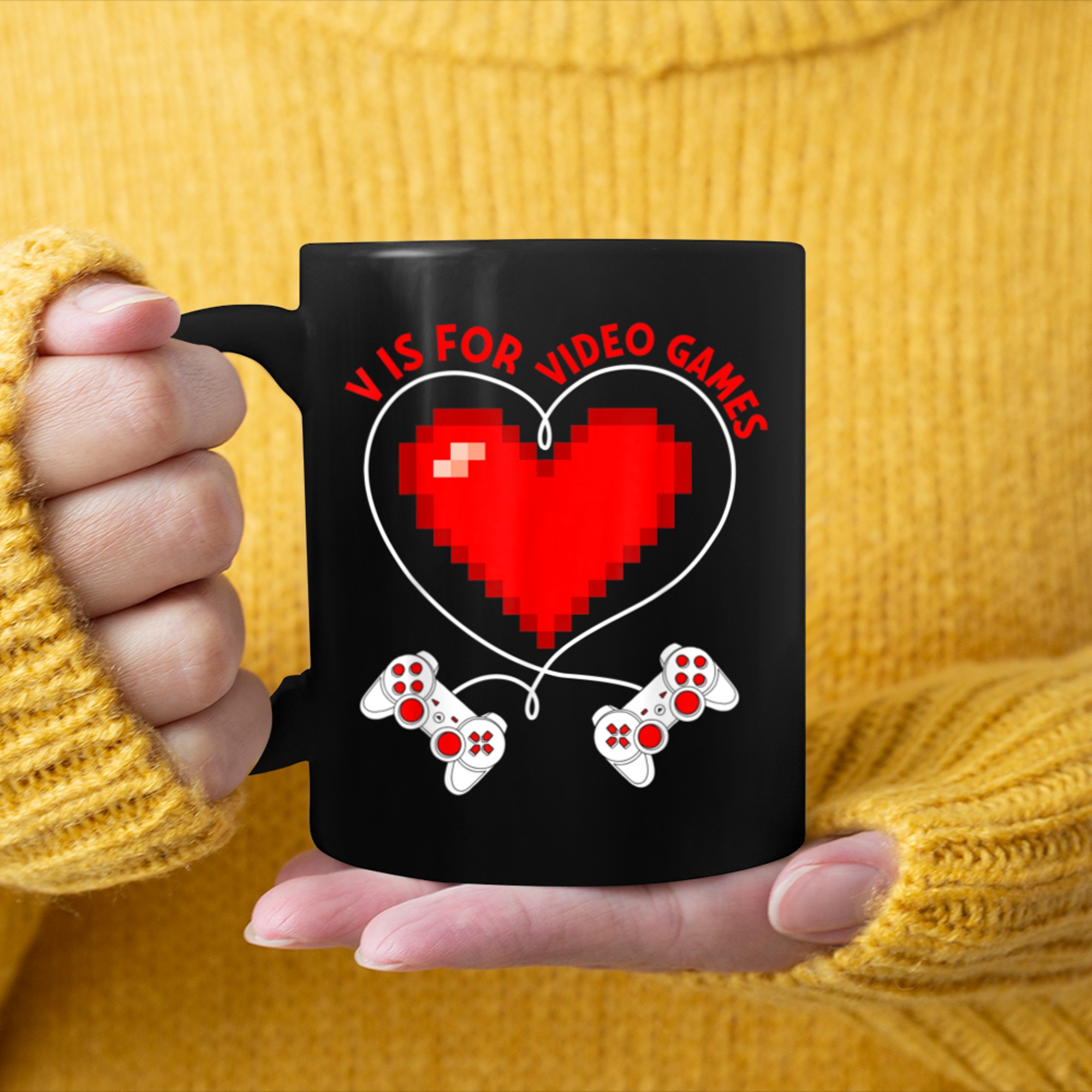 V Is For Video Games Valentines Day Funny Gamer Boys Kids (7) mug black